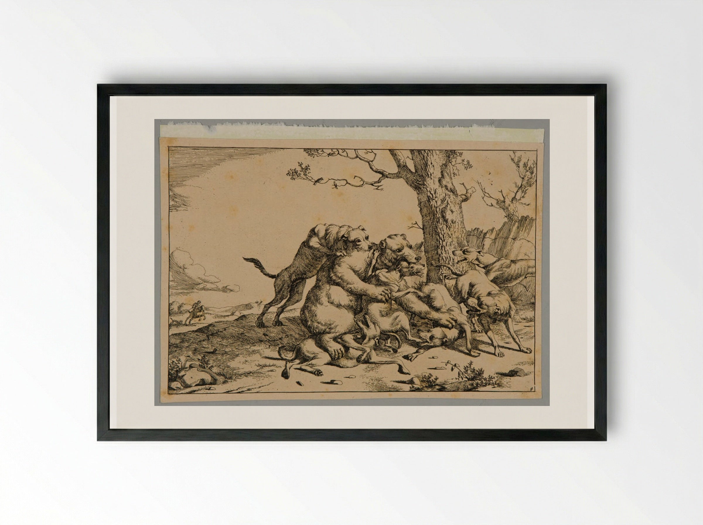 Bear and Dogs - Marcus de Bye - Framed Print Black