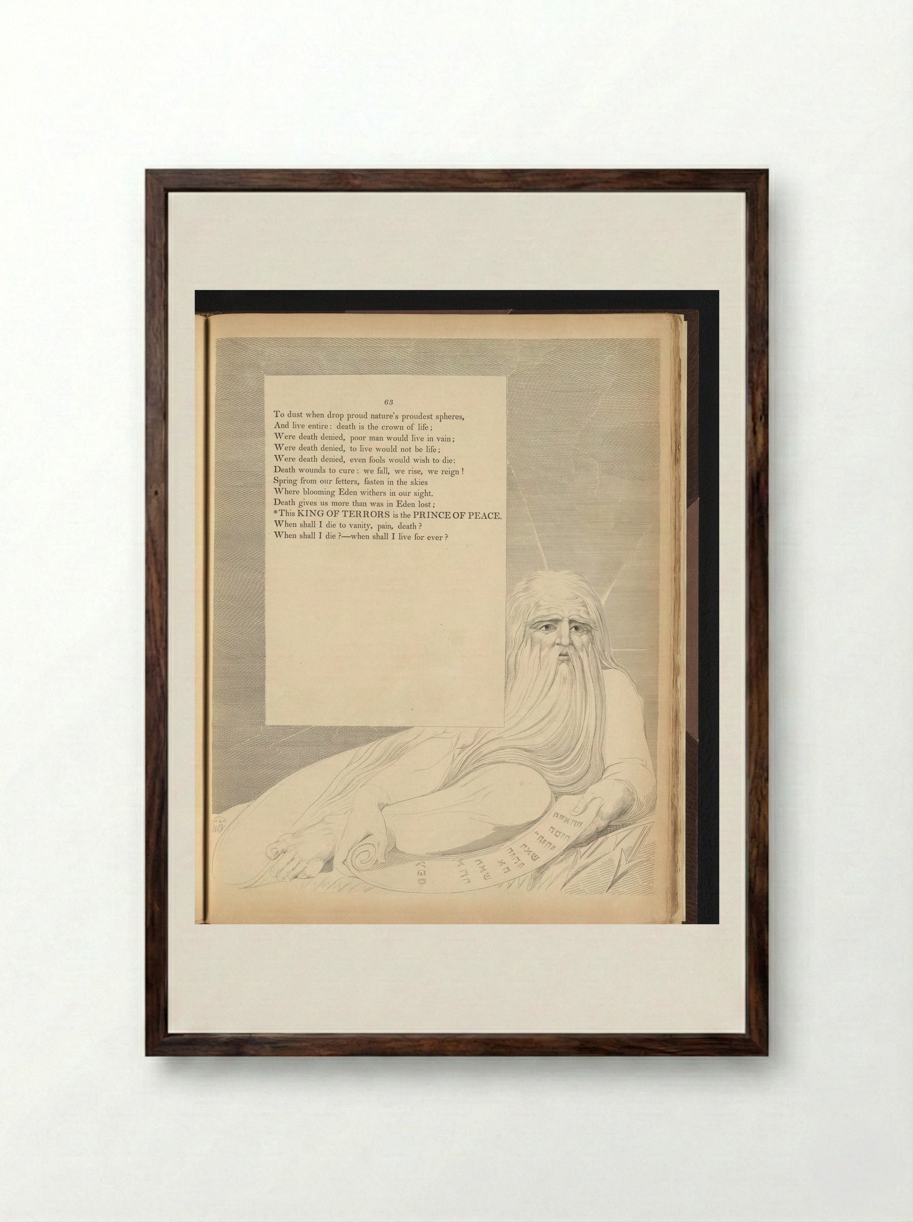 Bearded Man with Scroll - William Blake - Framed Print Dark Wood