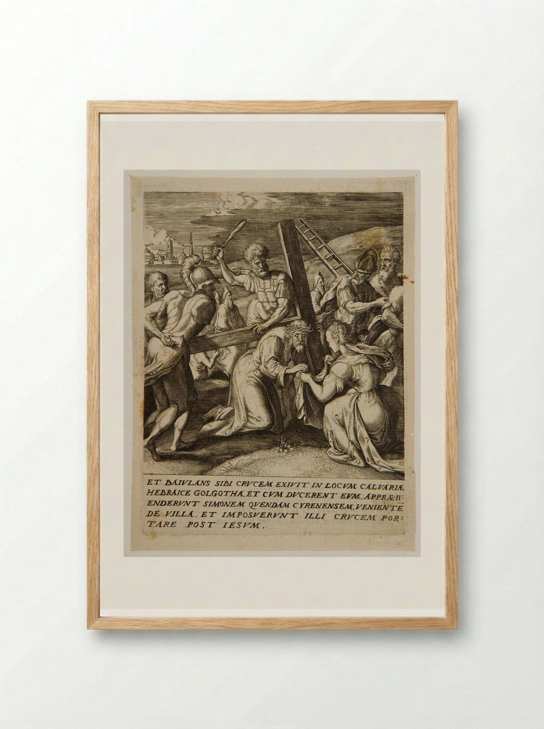Bearing the Cross, Christ Meets Veronica - Johannes Wierix - Framed Print Wood