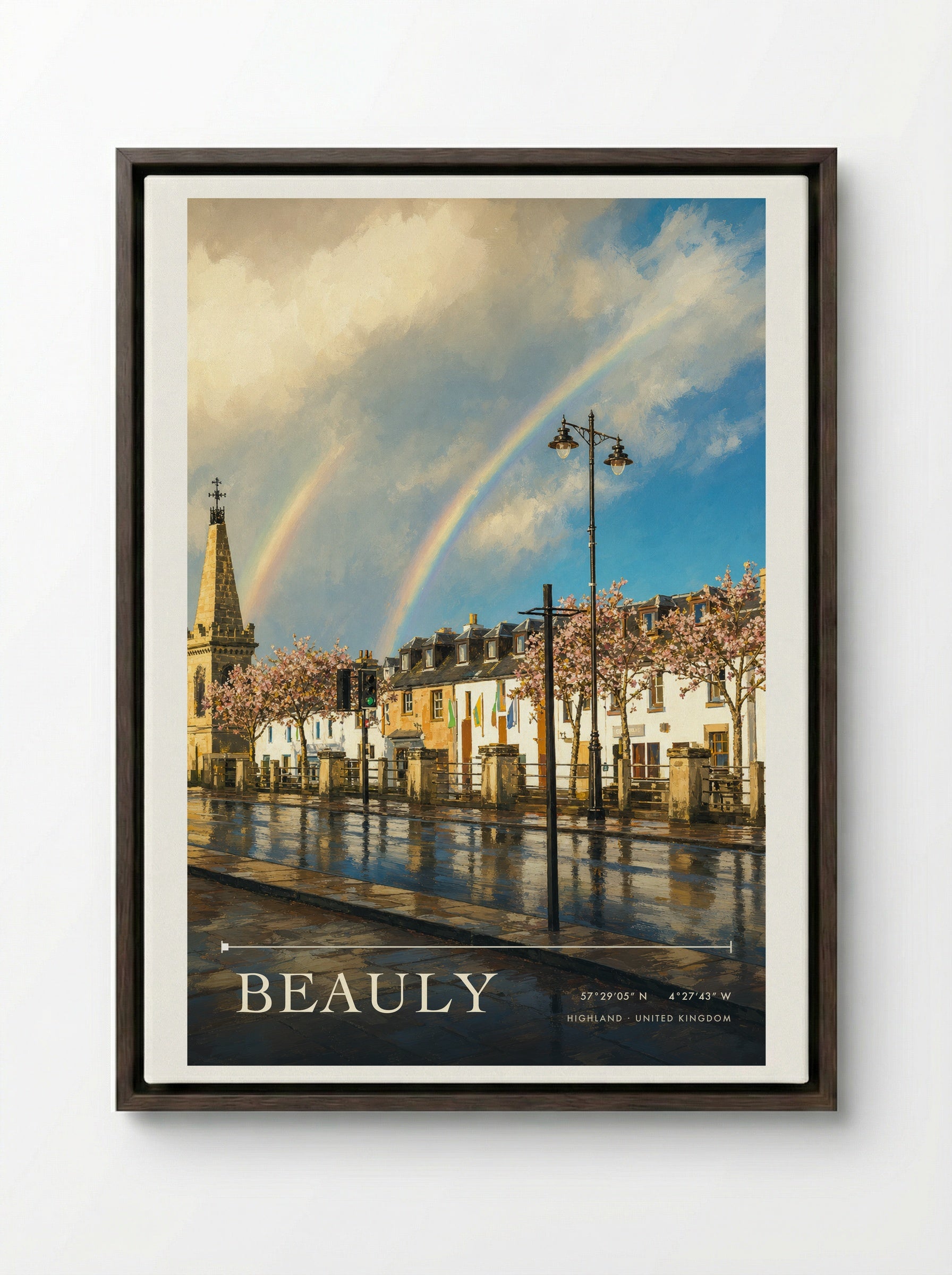 Beauly Highland United Kingdom Travel Poster - Framed Canvas Dark Wood