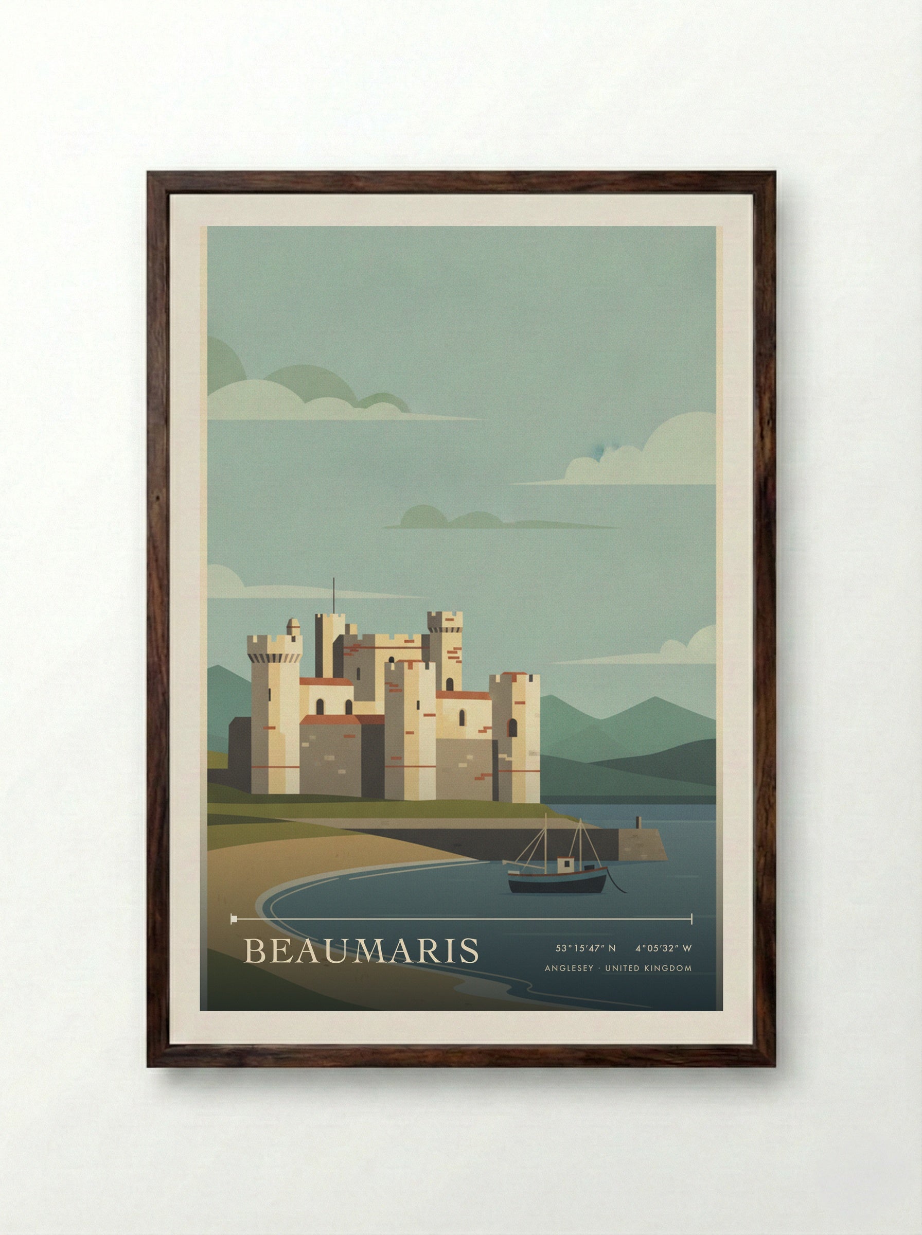 Beaumaris Anglesey United Kingdom Travel Poster - Framed Print Dark Wood