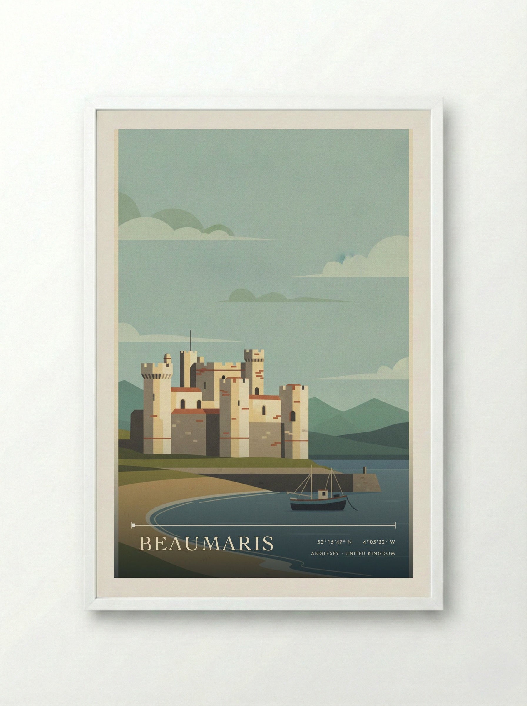Beaumaris Anglesey United Kingdom Travel Poster - Framed Print White