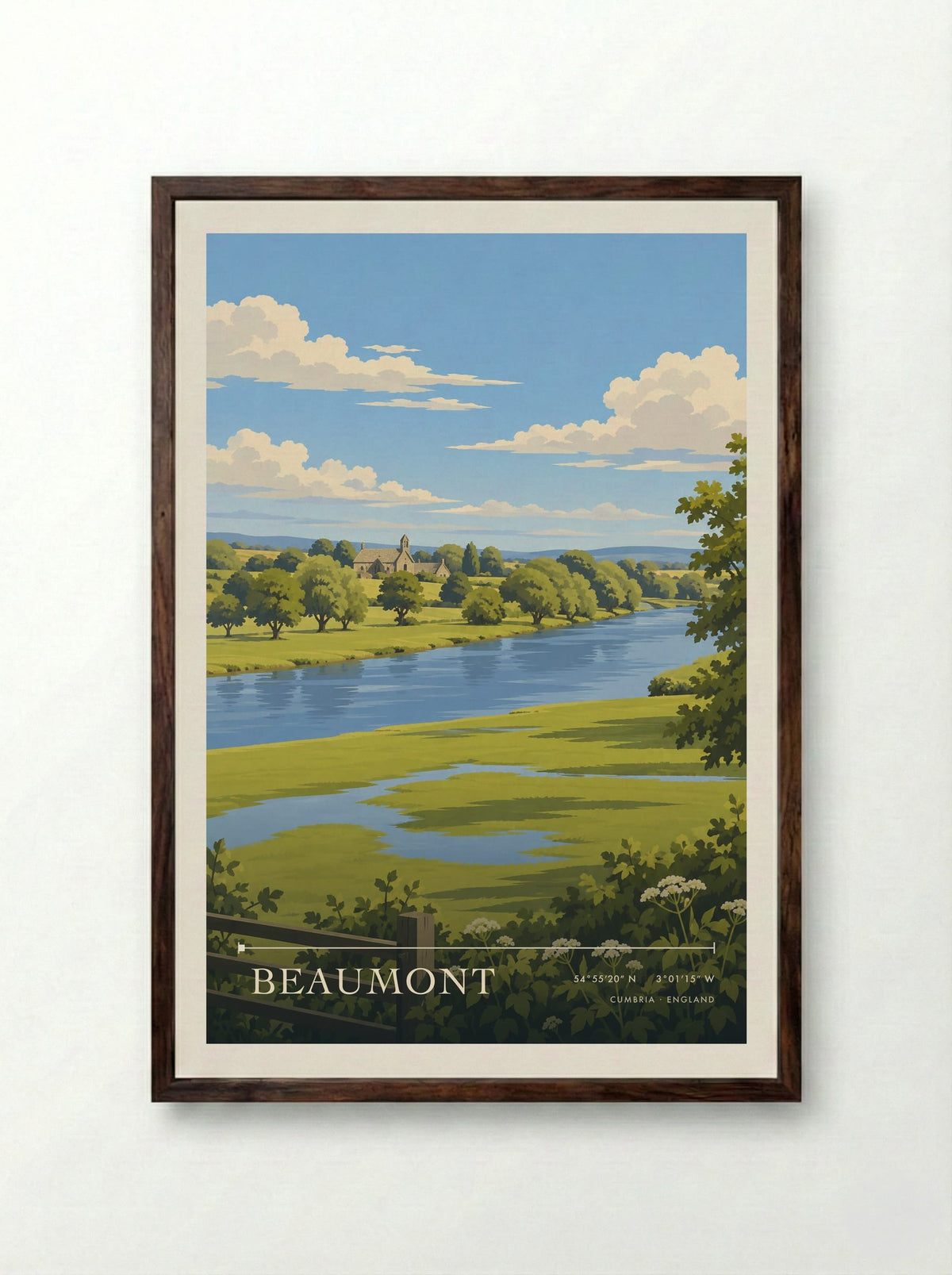 Beaumont, Cumbria | Travel Poster - Framed Print Dark Wood