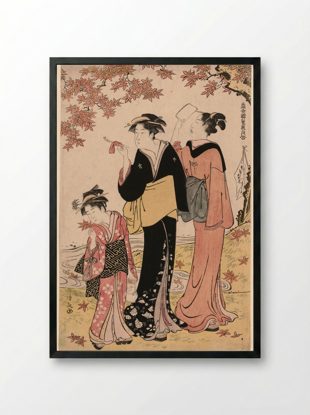 Beauties Under a Maple Tree - Torii Kiyonaga - Framed Print Black