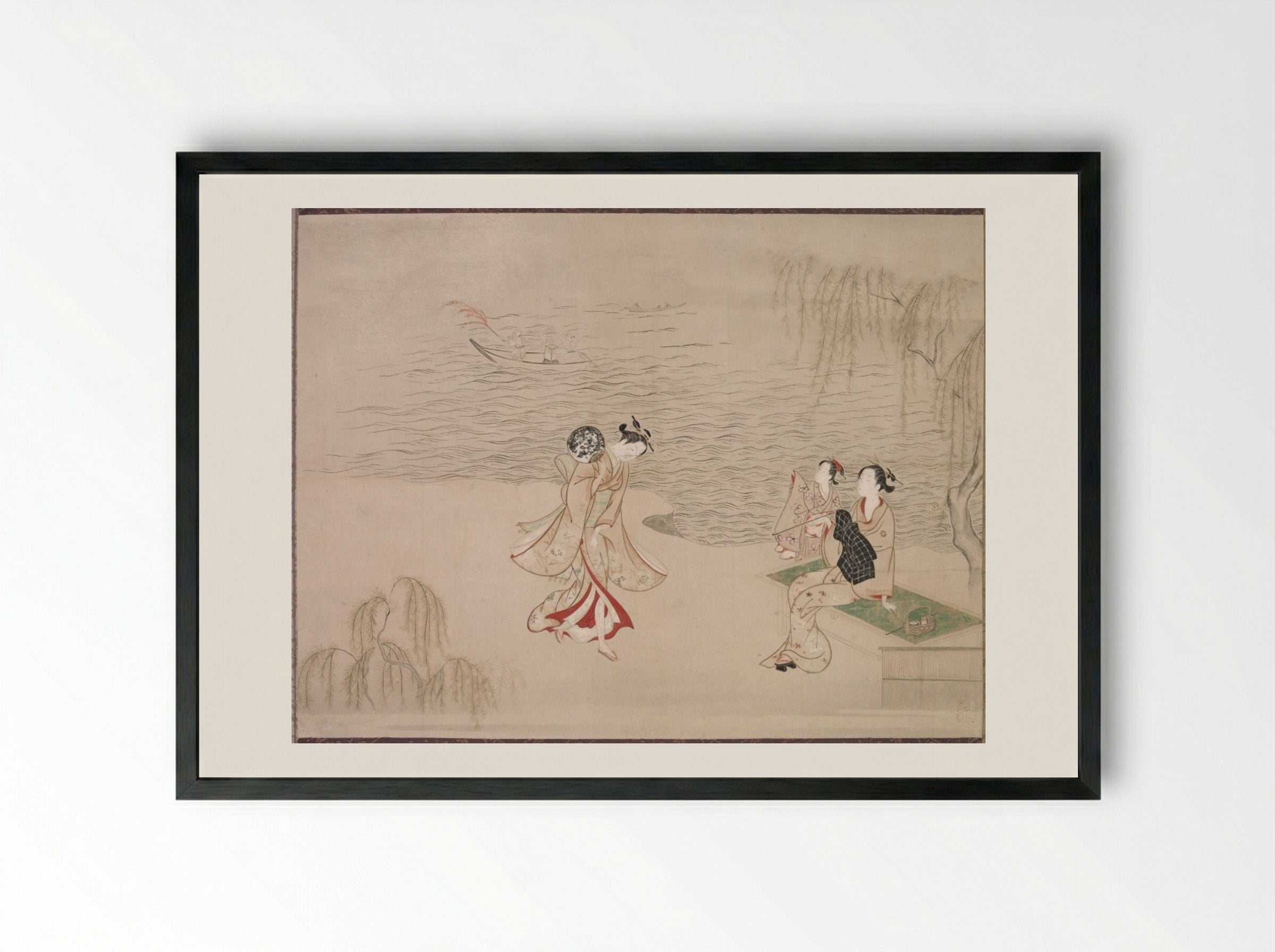 Beauties at the Seashore - Ippitsusai Bunchō - Framed Print Black