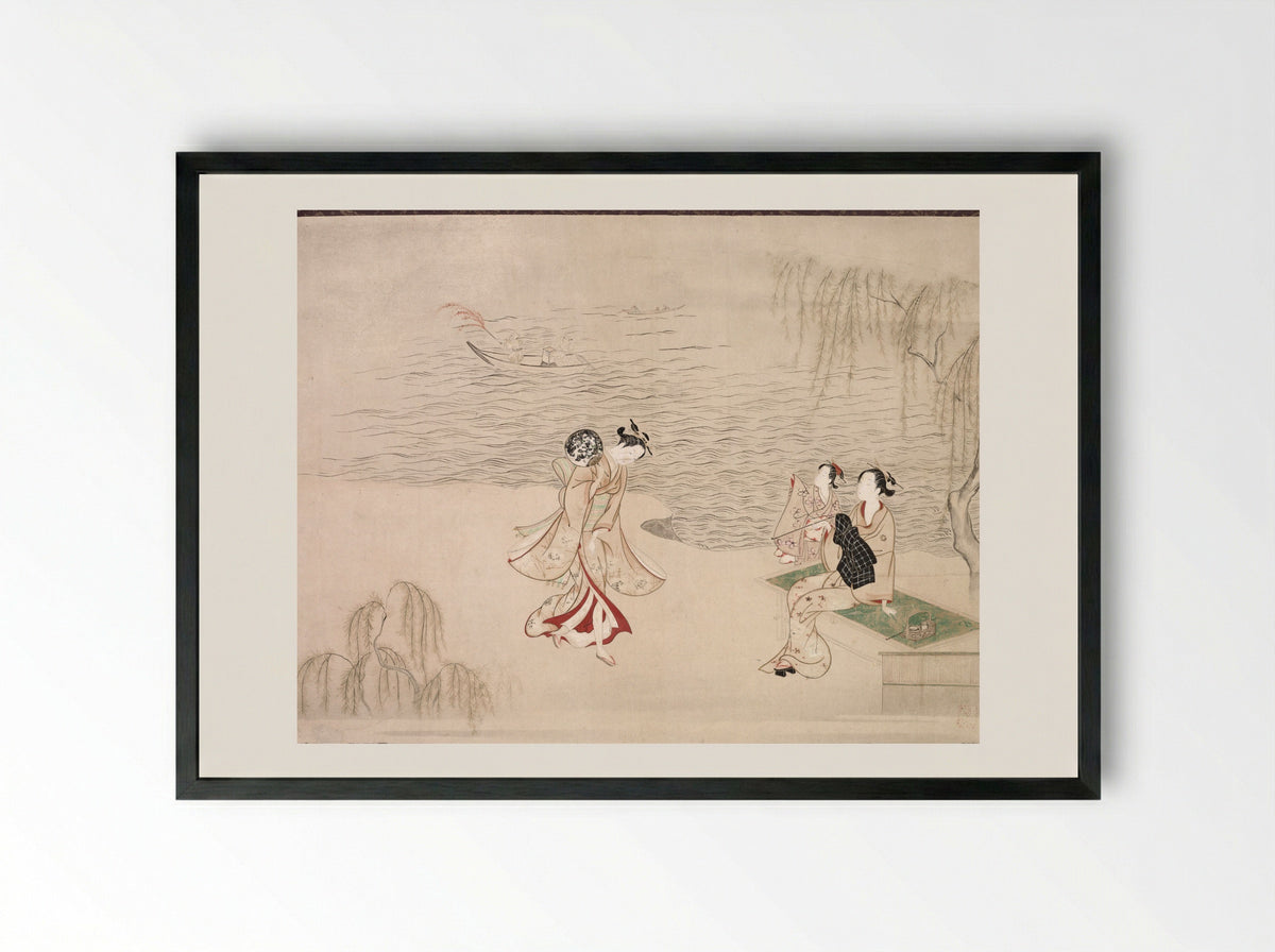 Beauties at the Seashore - Ippitsusai Bunchō - Framed Print Black