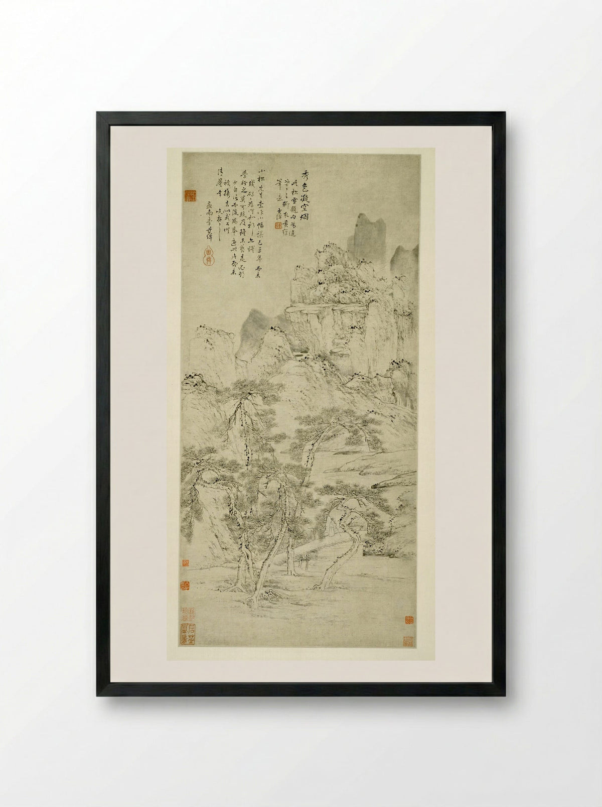 Beautiful Scenery Frozen in Mist - Li Shizhuo - Framed Print Black