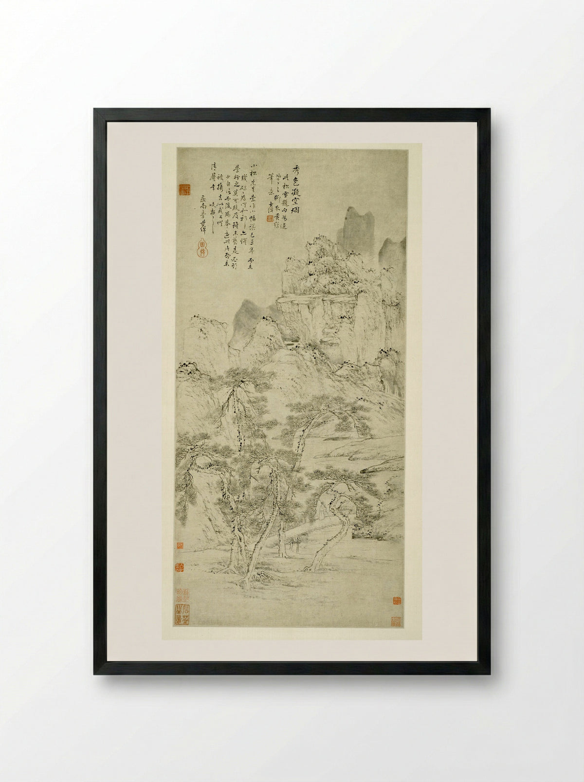 Beautiful Scenery Frozen in Mist - Li Shizhuo - Framed Print Black