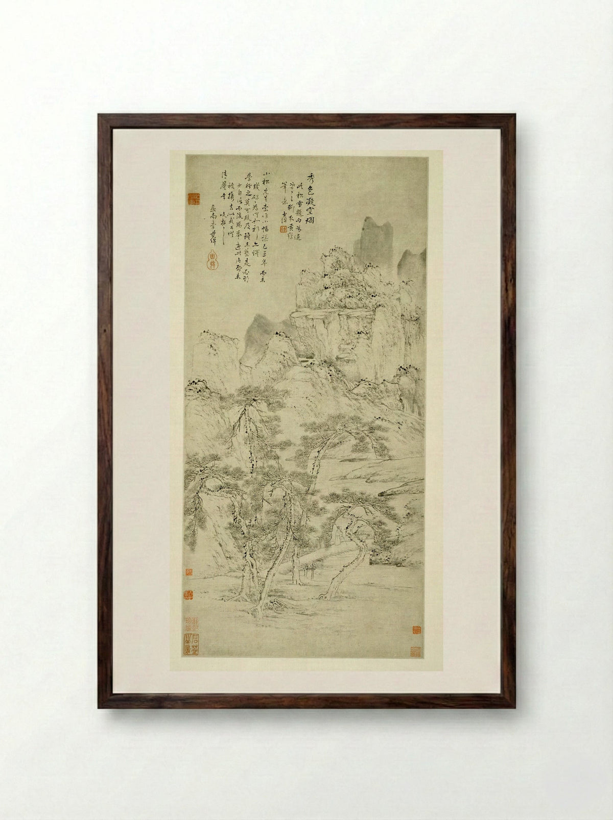 Beautiful Scenery Frozen in Mist - Li Shizhuo - Framed Print Dark Wood