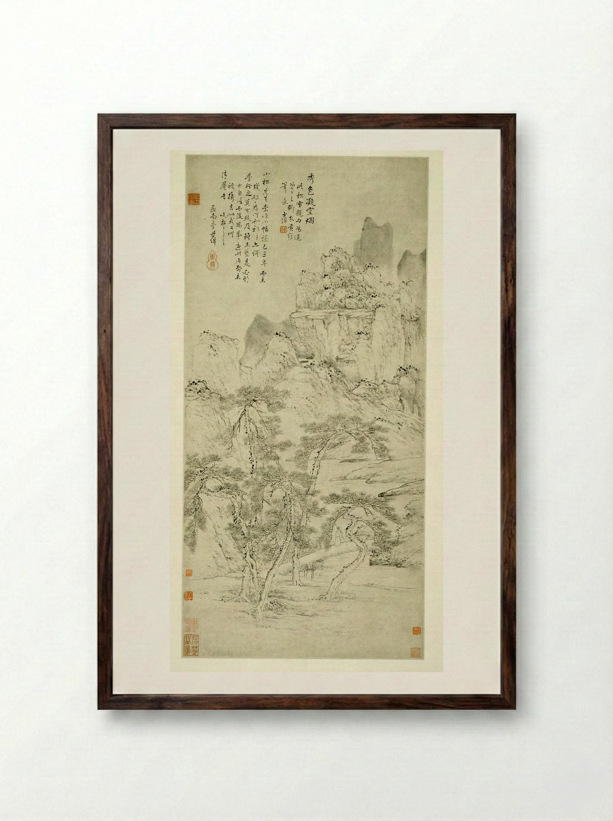 Beautiful Scenery Frozen in Mist - Li Shizhuo - Framed Print Dark Wood