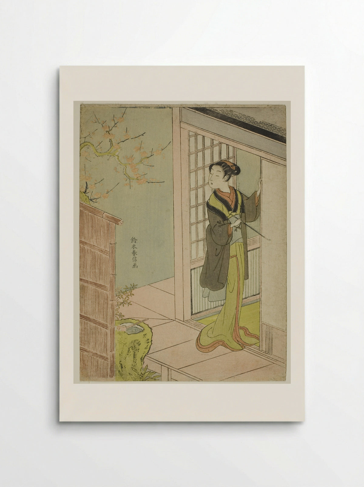 Beauty Admiring a Bush Warbler Singing in a Plum Tree - Suzuki Harunobu - Poster