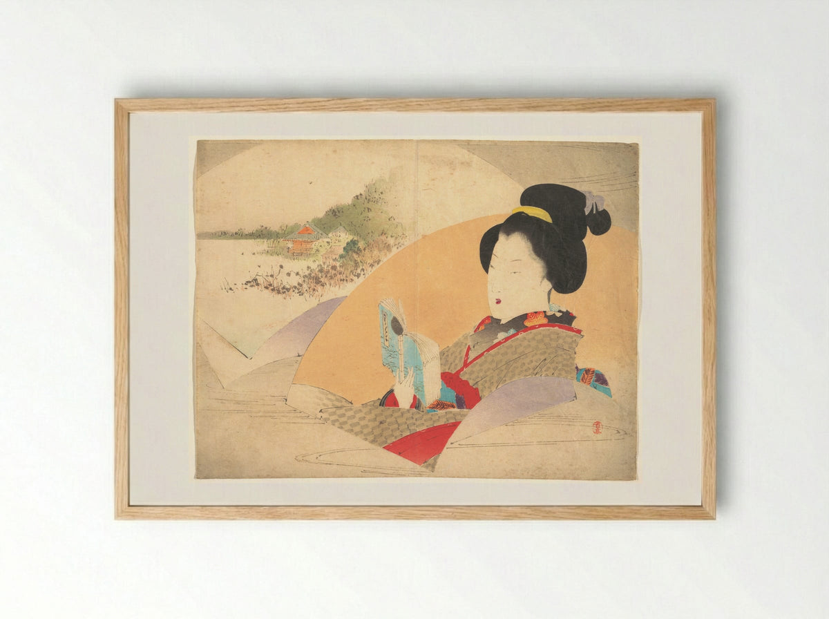 Beauty Looking at Shinobazu Pond - Watanabe Seitei - Framed Print Wood