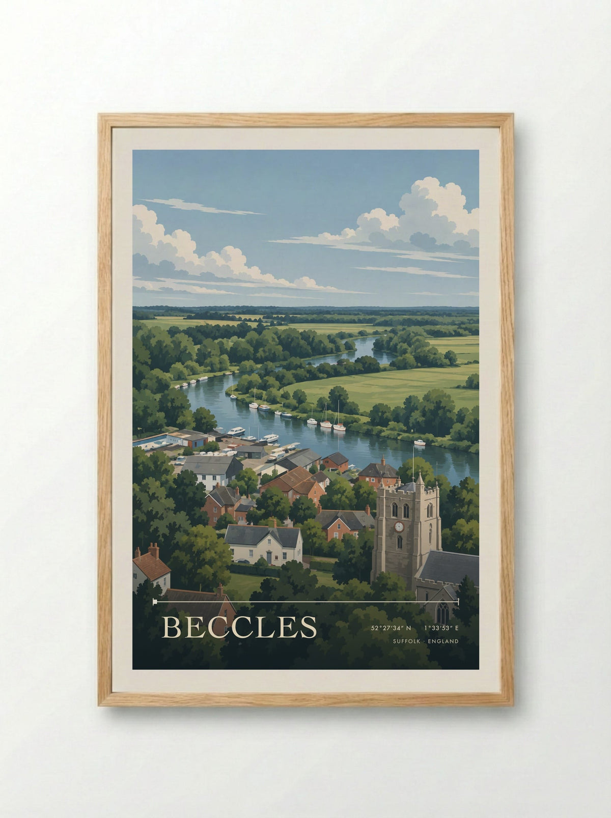 Beccles, Suffolk | Travel Poster - Framed Print Wood