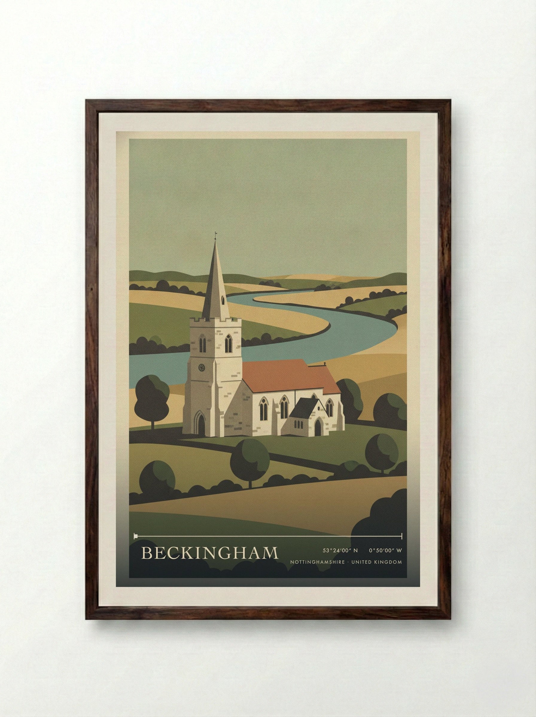 Beckingham Nottinghamshire United Kingdom Travel Poster - Framed Print Dark Wood