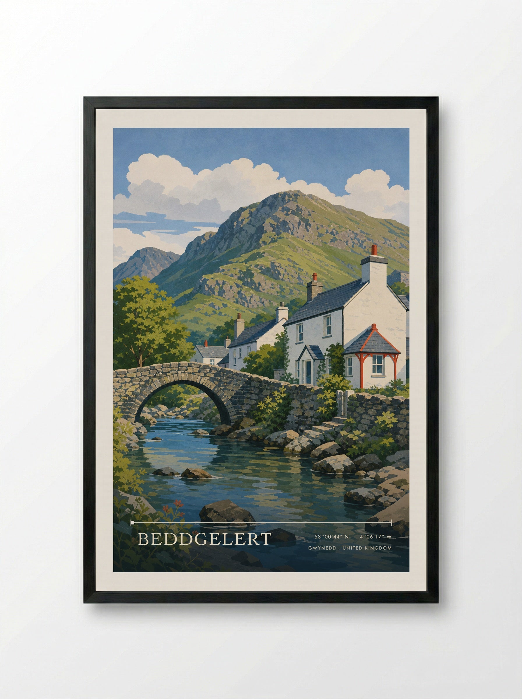 Beddgelert Gwynedd United Kingdom Travel Poster - Framed Print Black