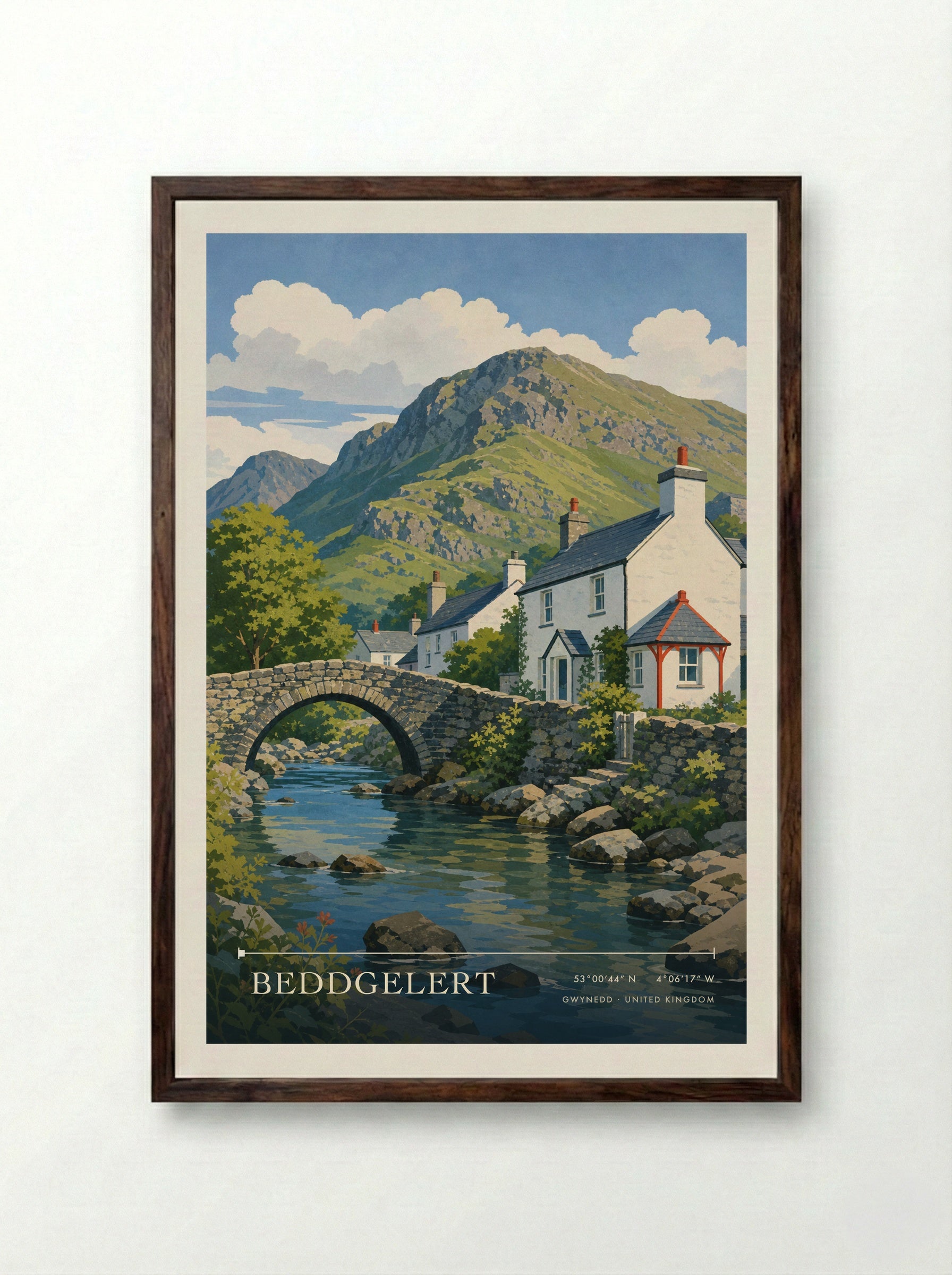 Beddgelert Gwynedd United Kingdom Travel Poster - Framed Print Dark Wood