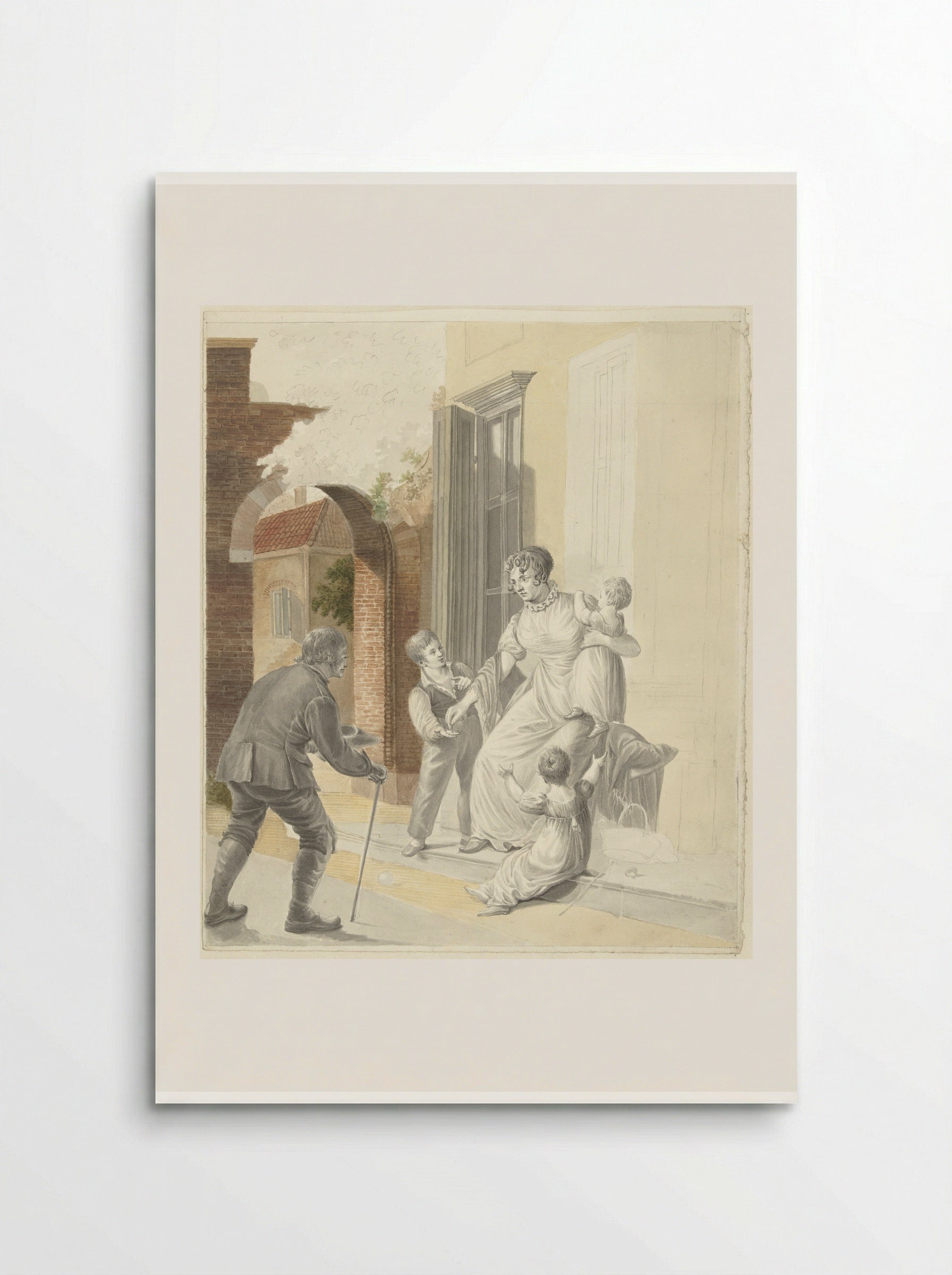 Bedelaar ontvangt een aalmoes van een dame - Pieter Bartholomeusz. Barbiers - Poster