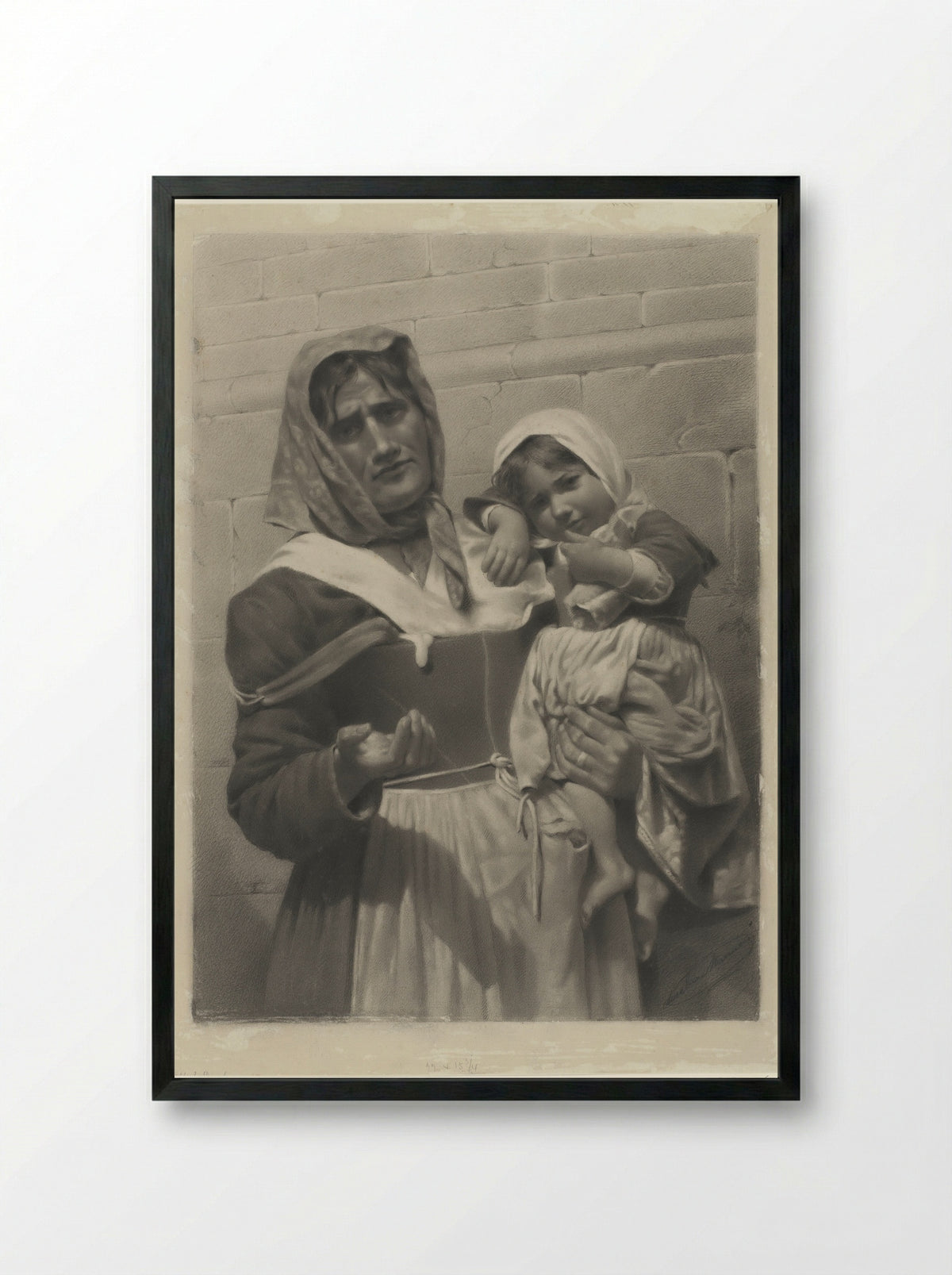 Bedelende moeder met kind op de arm - Aurelia Marucci - Framed Print Black