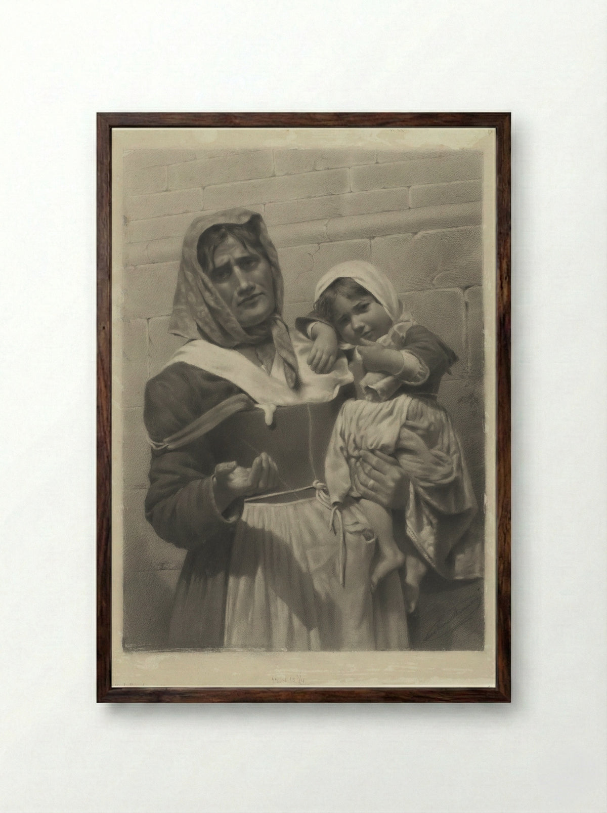 Bedelende moeder met kind op de arm - Aurelia Marucci - Framed Print Dark Wood