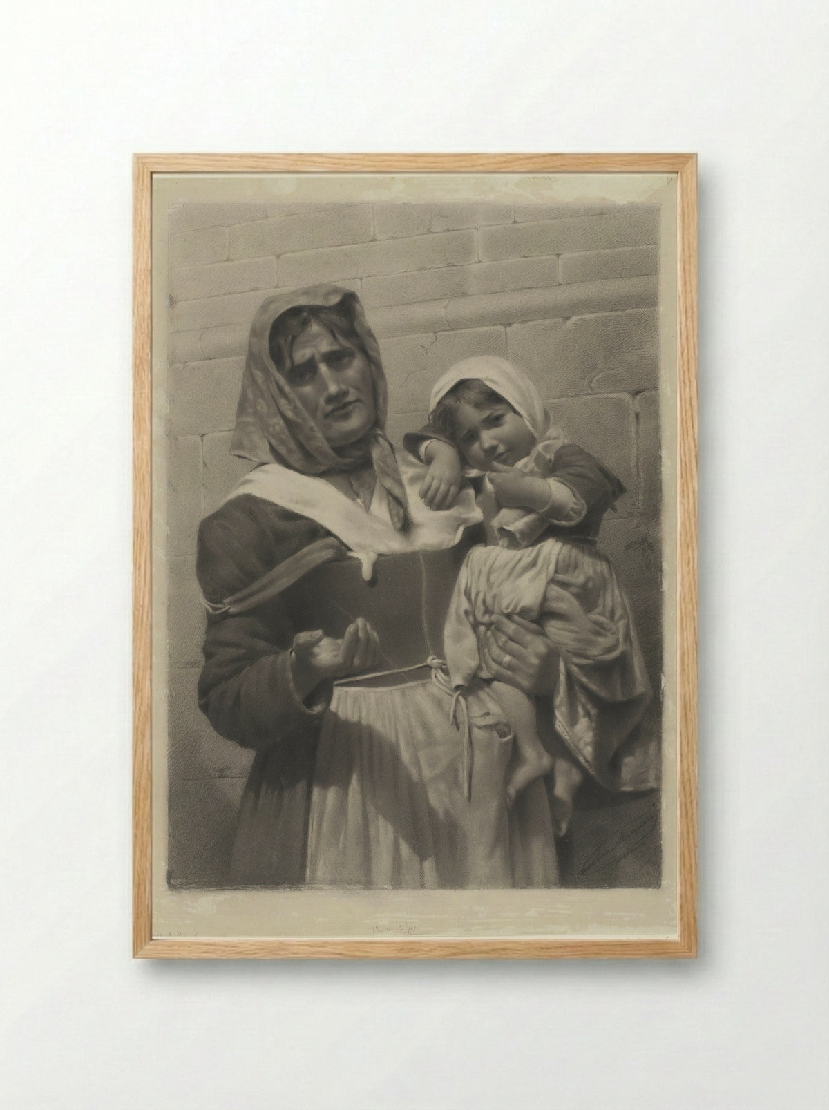 Bedelende moeder met kind op de arm - Aurelia Marucci - Framed Print Wood