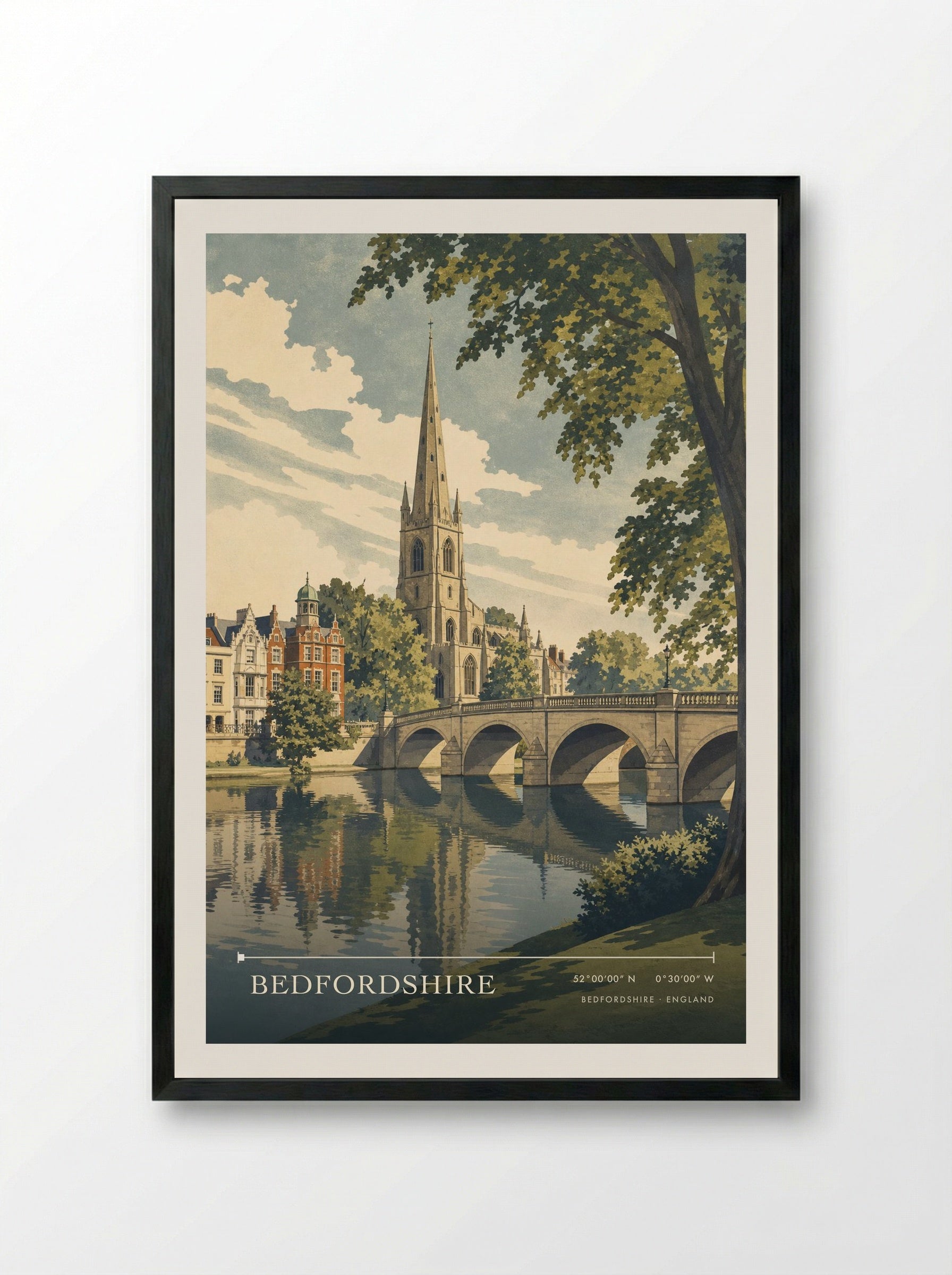 Bedfordshire England Travel Poster - Framed Print Black