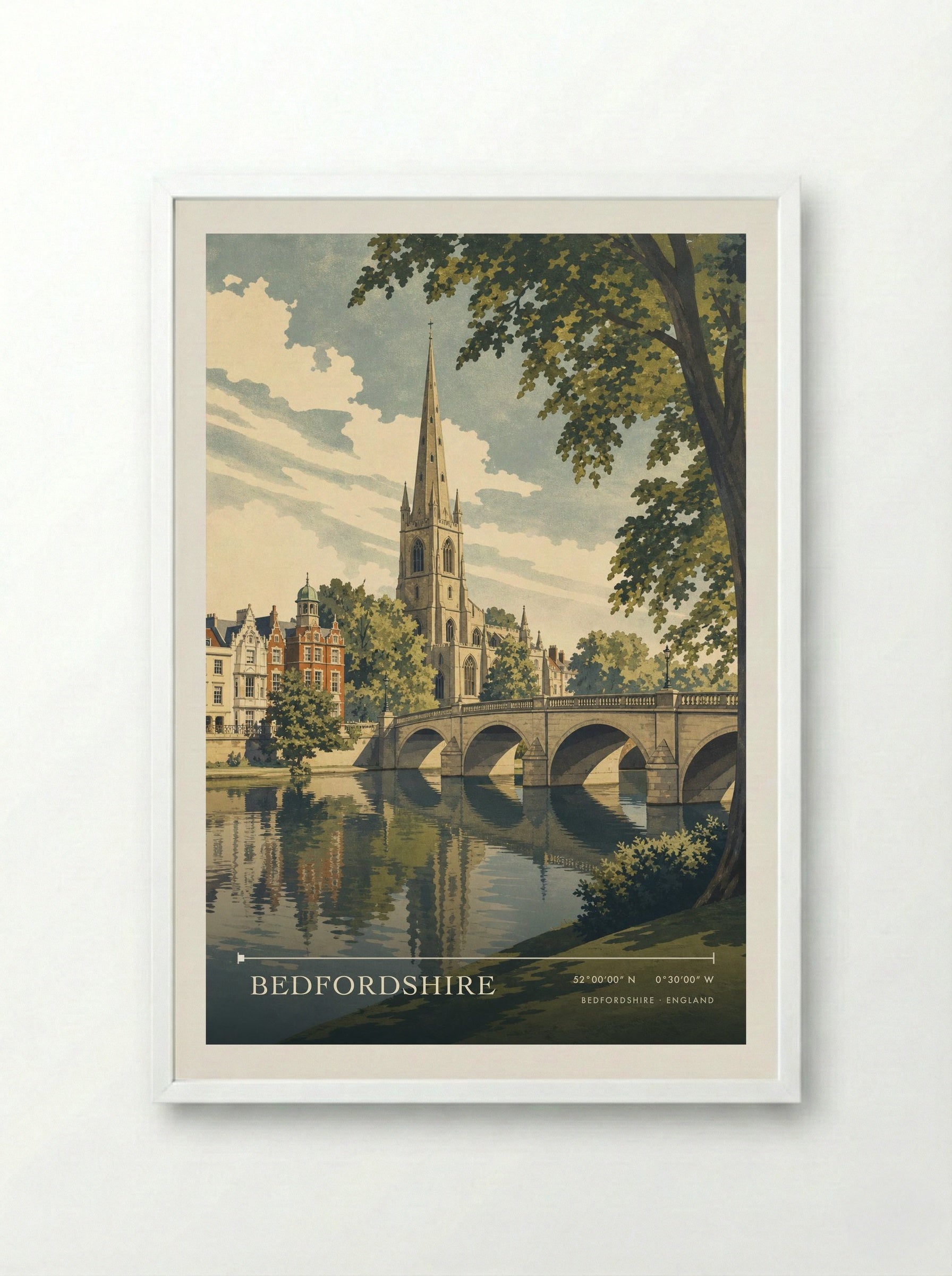 Bedfordshire England Travel Poster - Framed Print White