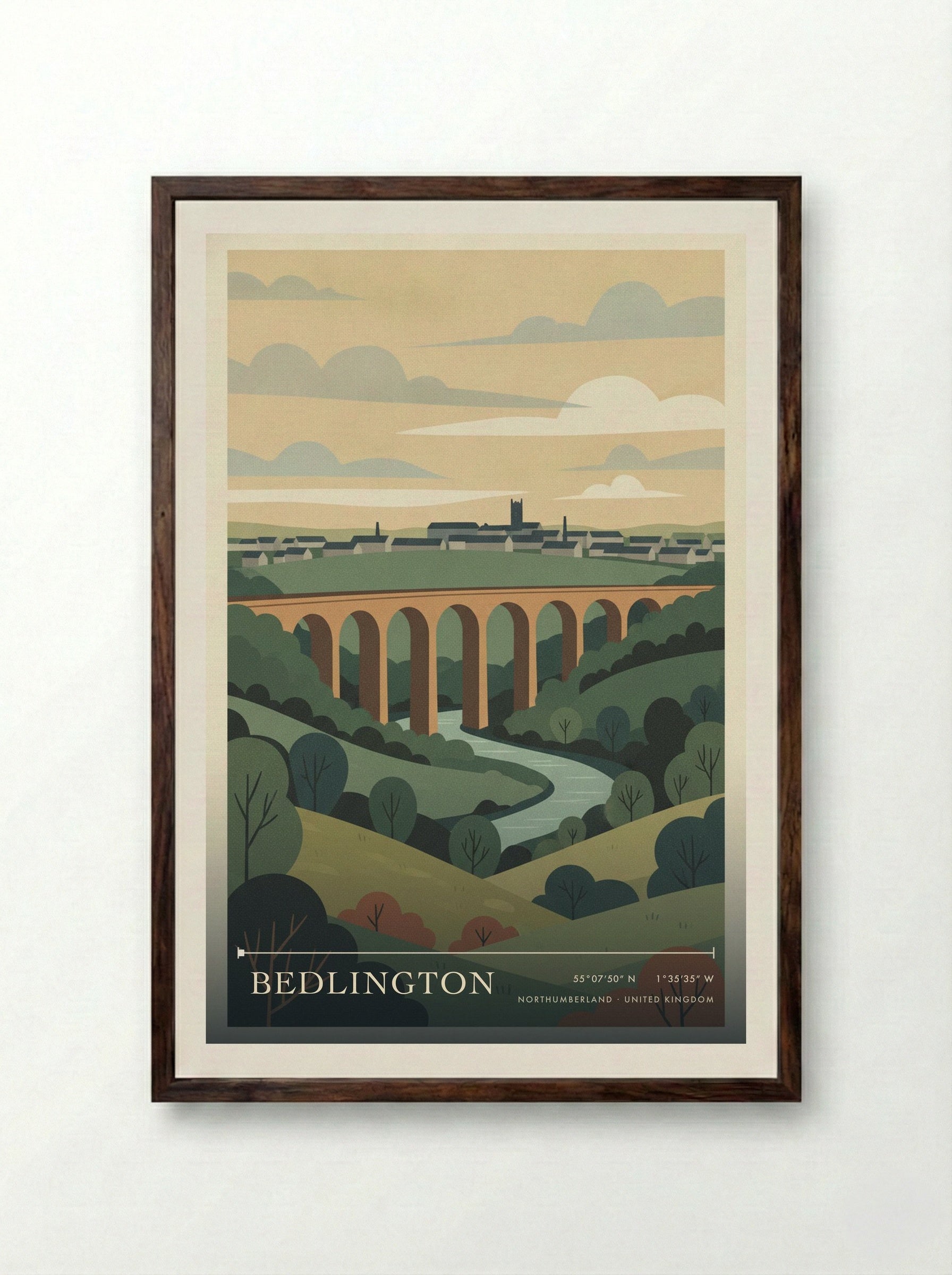Bedlington Northumberland United Kingdom Travel Poster - Framed Print Dark Wood