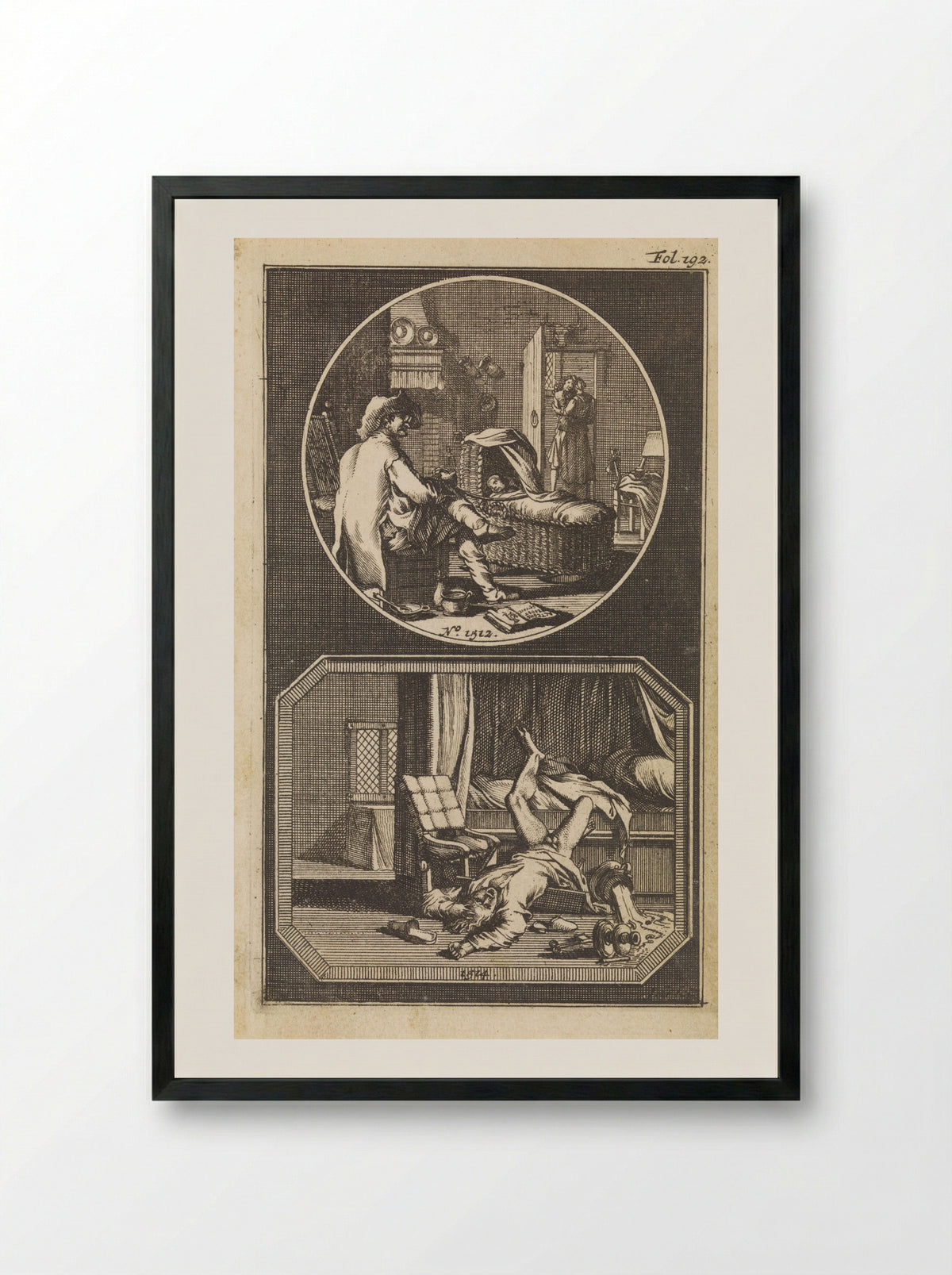 Bedrogen vader / man uit bed gevallen - Hendrik van Damme (II) - Framed Print Black