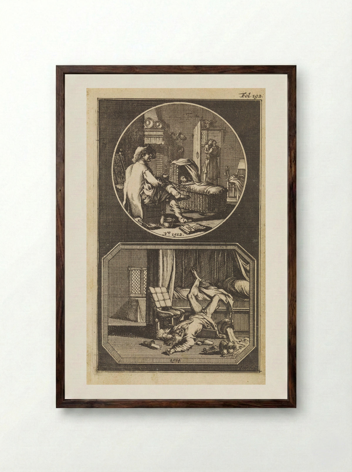 Bedrogen vader / man uit bed gevallen - Hendrik van Damme (II) - Framed Print Dark Wood