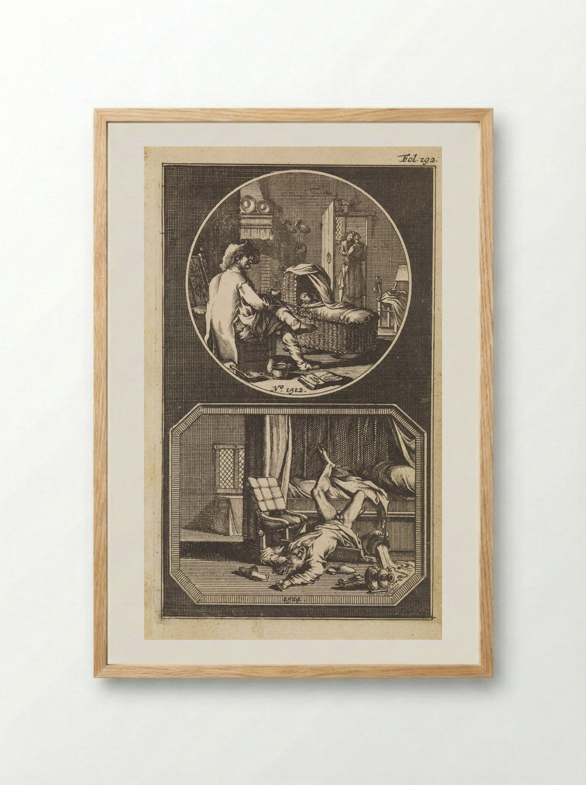 Bedrogen vader / man uit bed gevallen - Hendrik van Damme (II) - Framed Print Wood