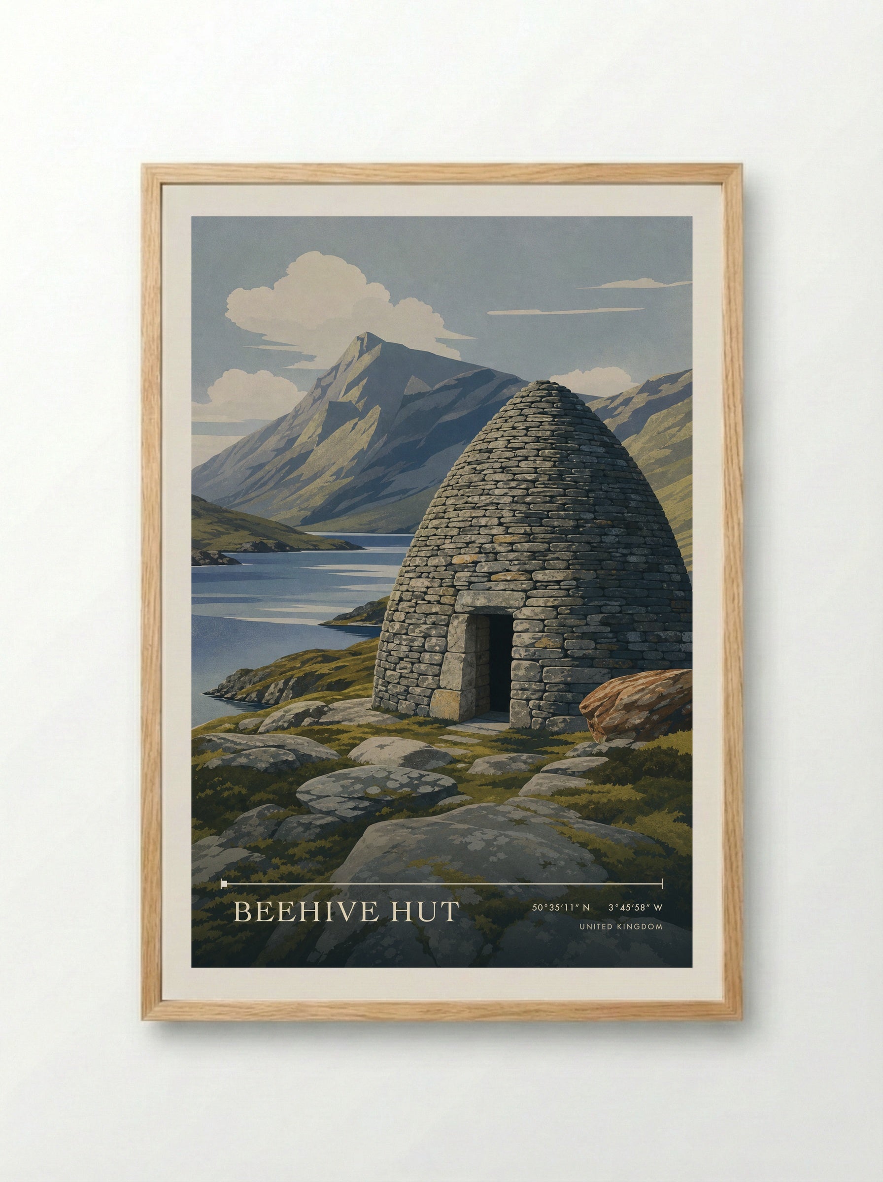 Beehive Hut United Kingdom Travel Poster - Framed Print Wood