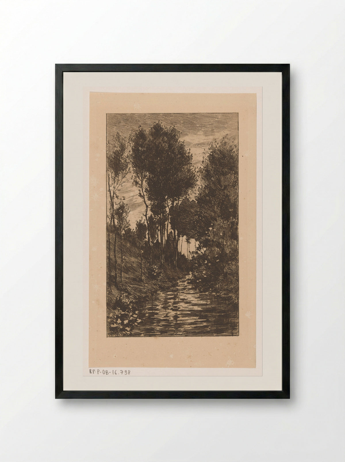 Beek in een met bomen begroeid dal - Anton L. Koster - Framed Print Black