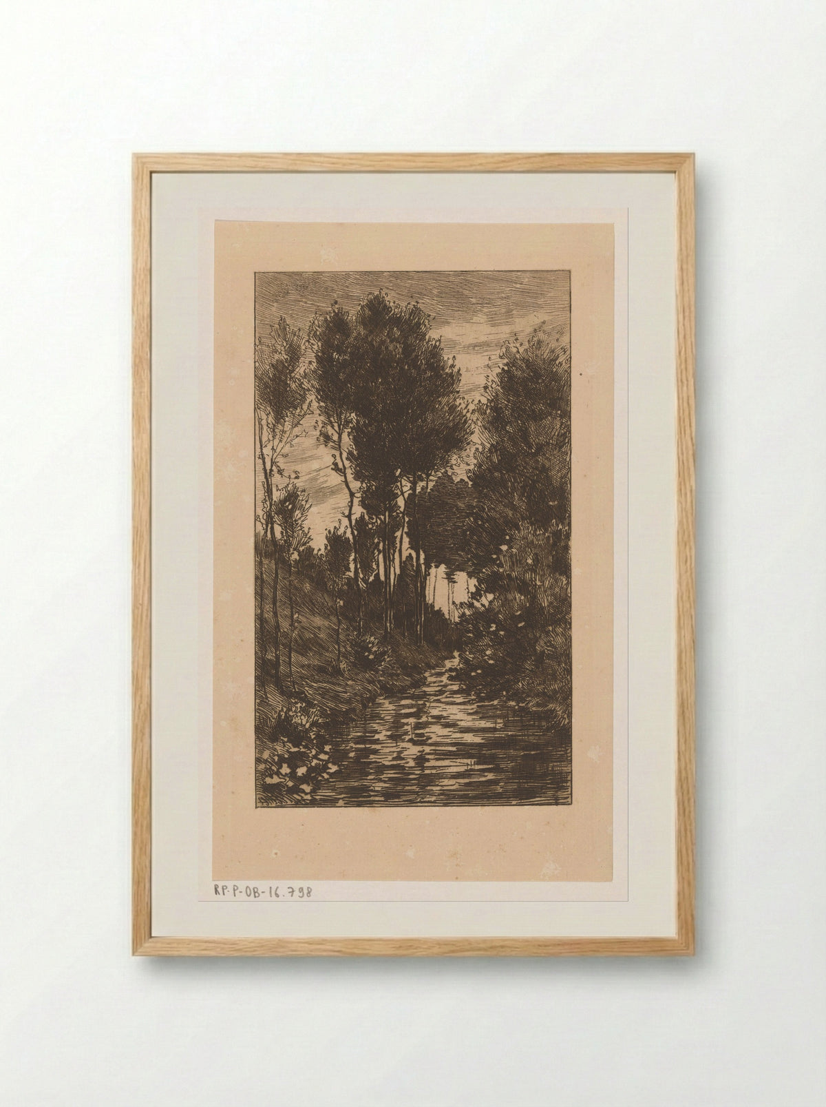 Beek in een met bomen begroeid dal - Anton L. Koster - Framed Print Wood
