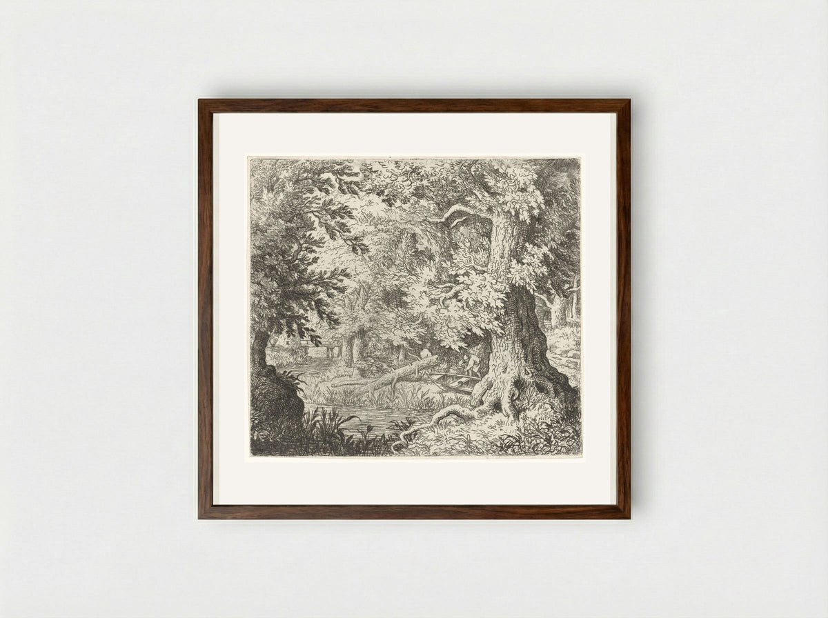 Beekje in het bos - Allaert van Everdingen - Framed Print Dark Wood