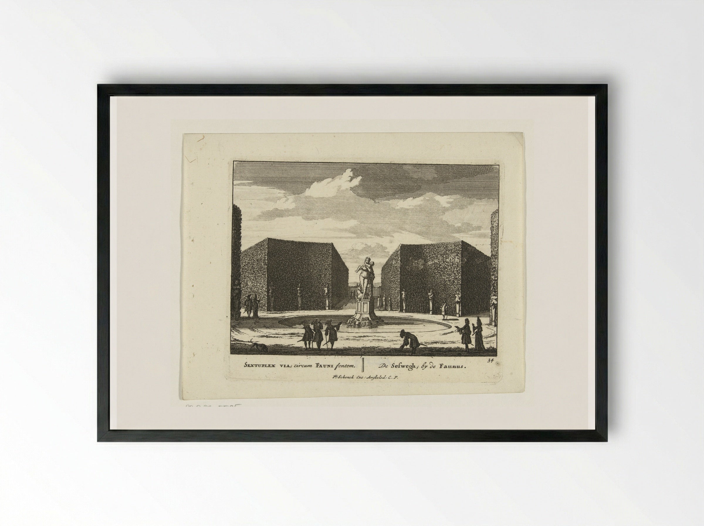 Beeld van de Faun in het doolhof van de tuinen van Paleis Het Loo - Jan van Call (I) - Framed Print Black