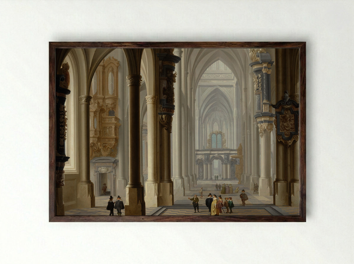 Beeldenstorm in een kerk - Dirck van Delen - Framed Print Dark Wood