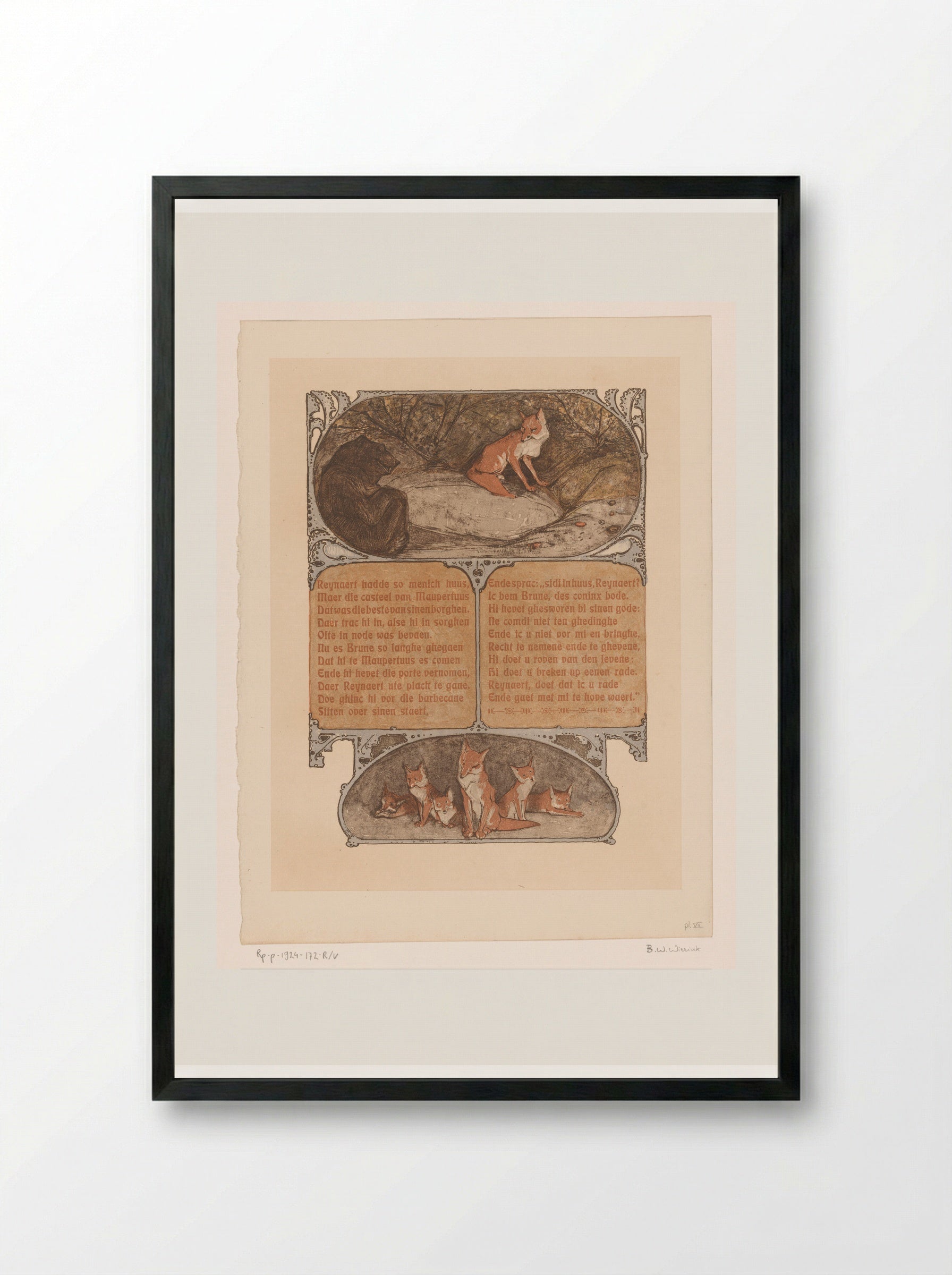 Beer (Bruun) en vos (Reinaert) - Bernard Willem Wierink - Framed Print Black