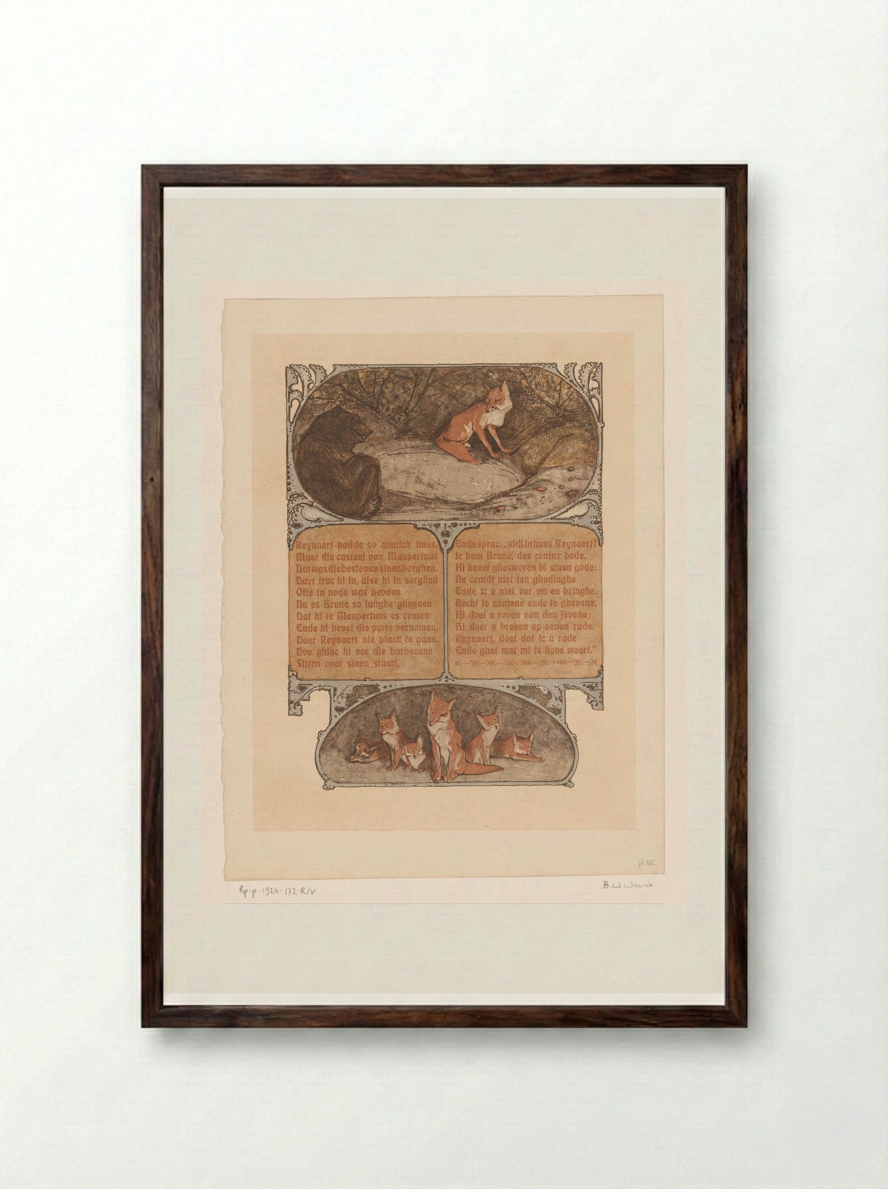 Beer (Bruun) en vos (Reinaert) - Bernard Willem Wierink - Framed Print Dark Wood