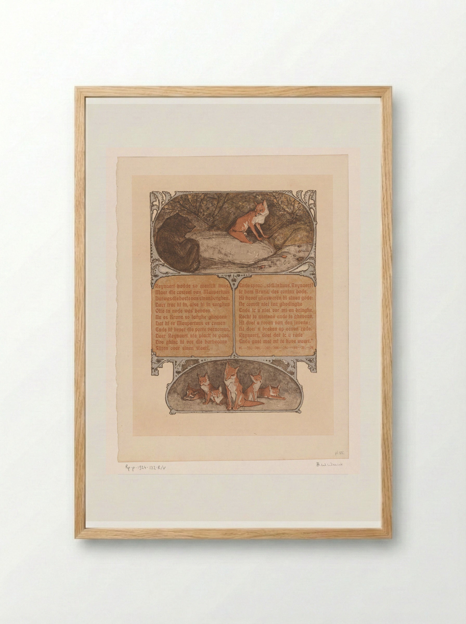 Beer (Bruun) en vos (Reinaert) - Bernard Willem Wierink - Framed Print Wood
