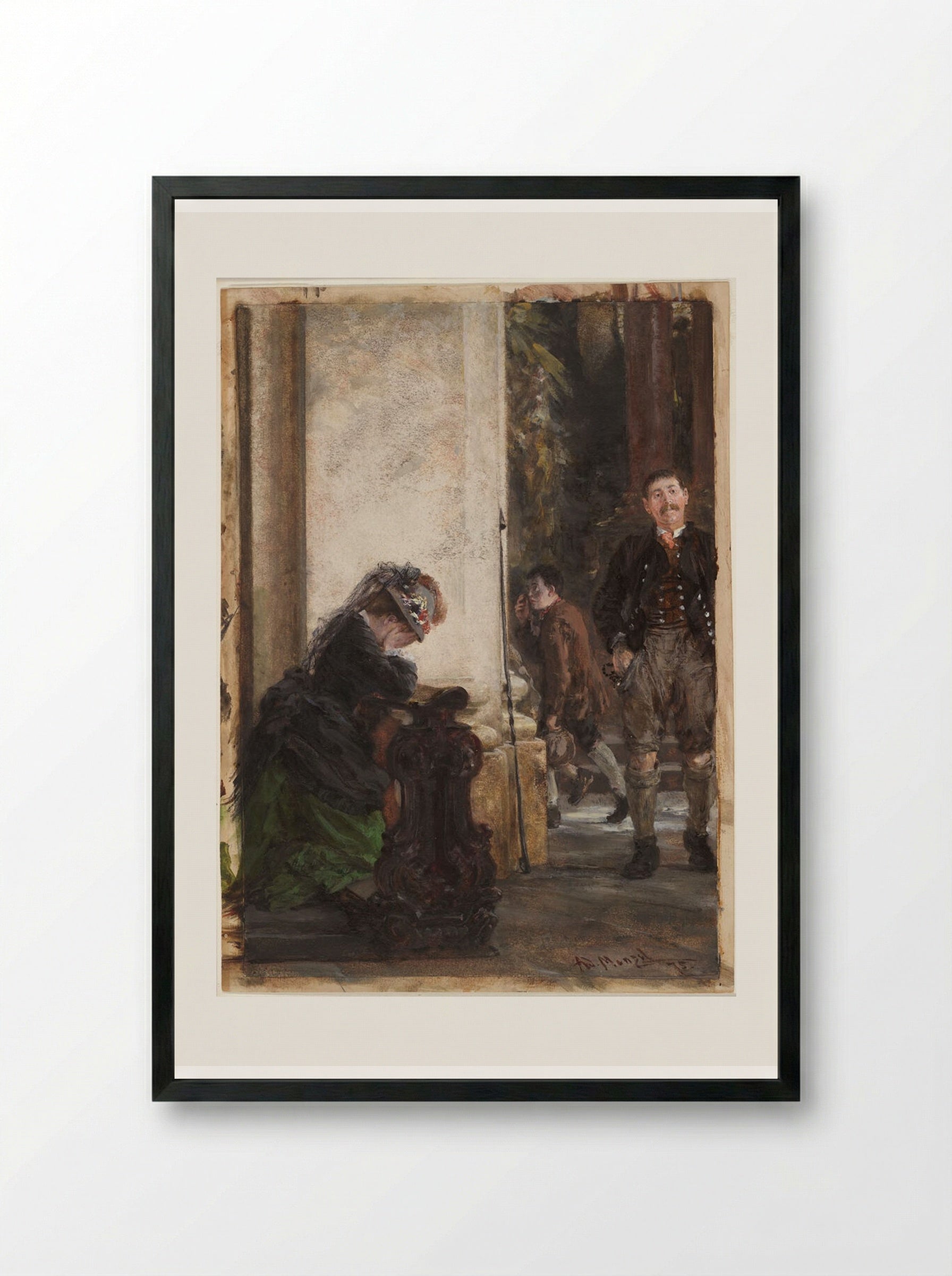 Before Confession - Adolph Menzel - Framed Print Black
