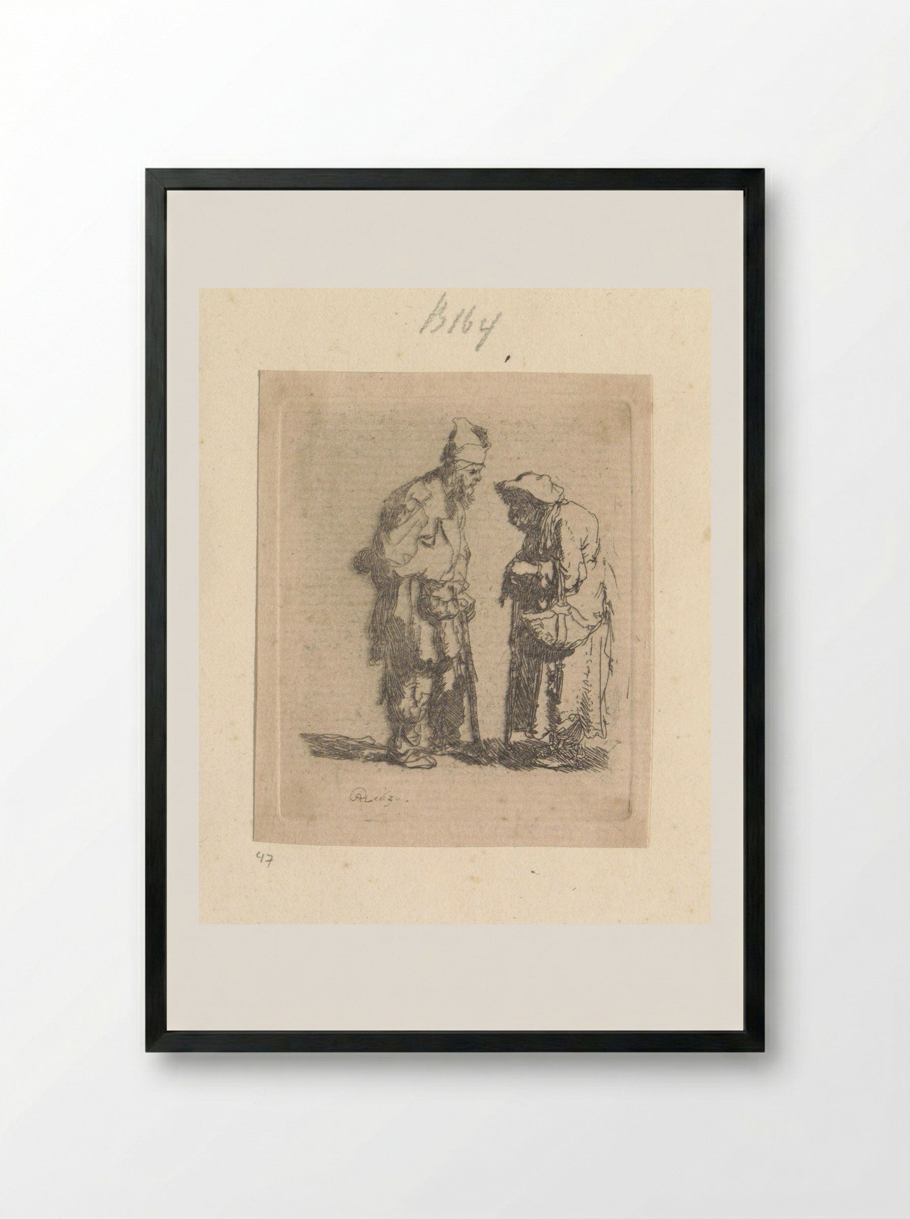 Beggar Man and Beggar Woman Conversing - Rembrandt van Rijn - Framed Print Black