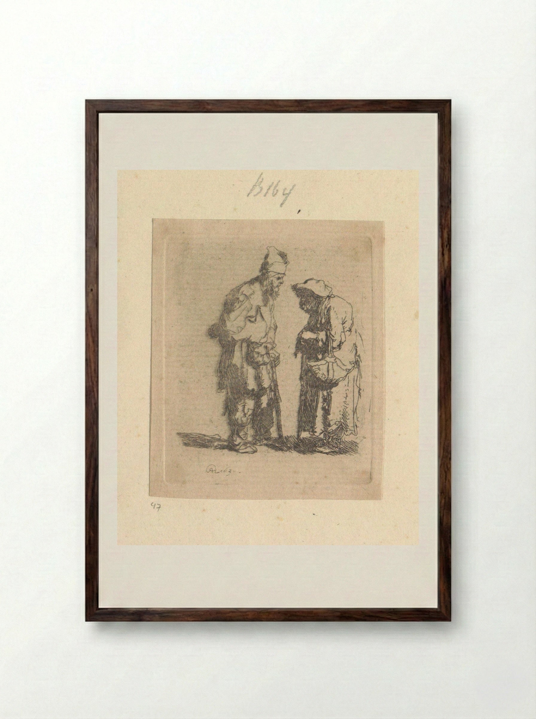 Beggar Man and Beggar Woman Conversing - Rembrandt van Rijn - Framed Print Dark Wood