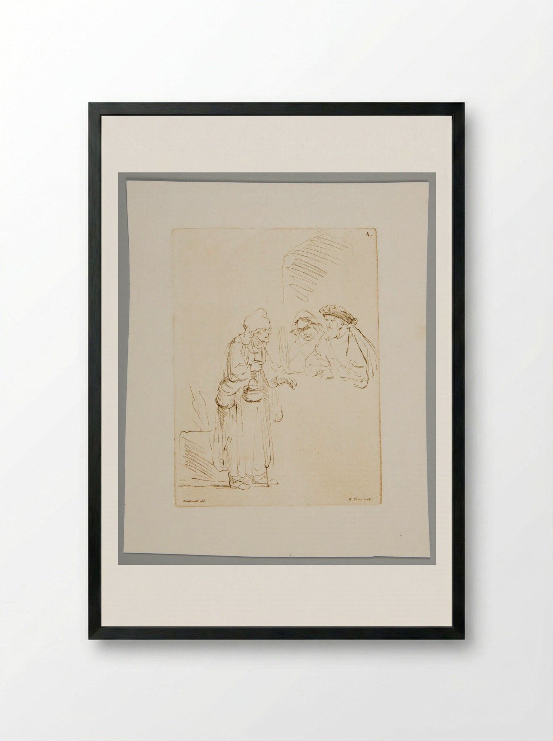 Beggar Woman Before a Window - Bernard Picart - Framed Print Black