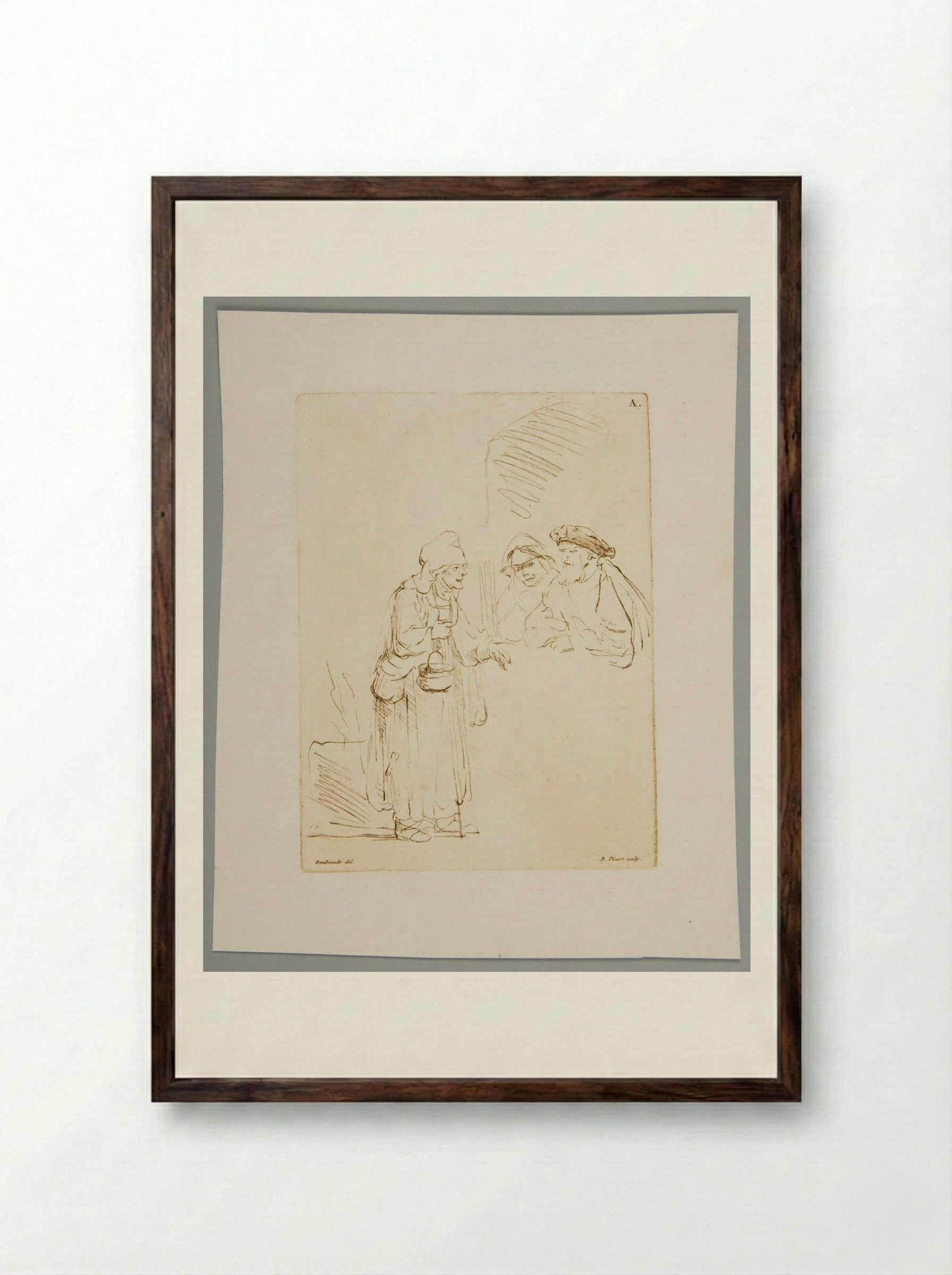 Beggar Woman Before a Window - Bernard Picart - Framed Print Dark Wood