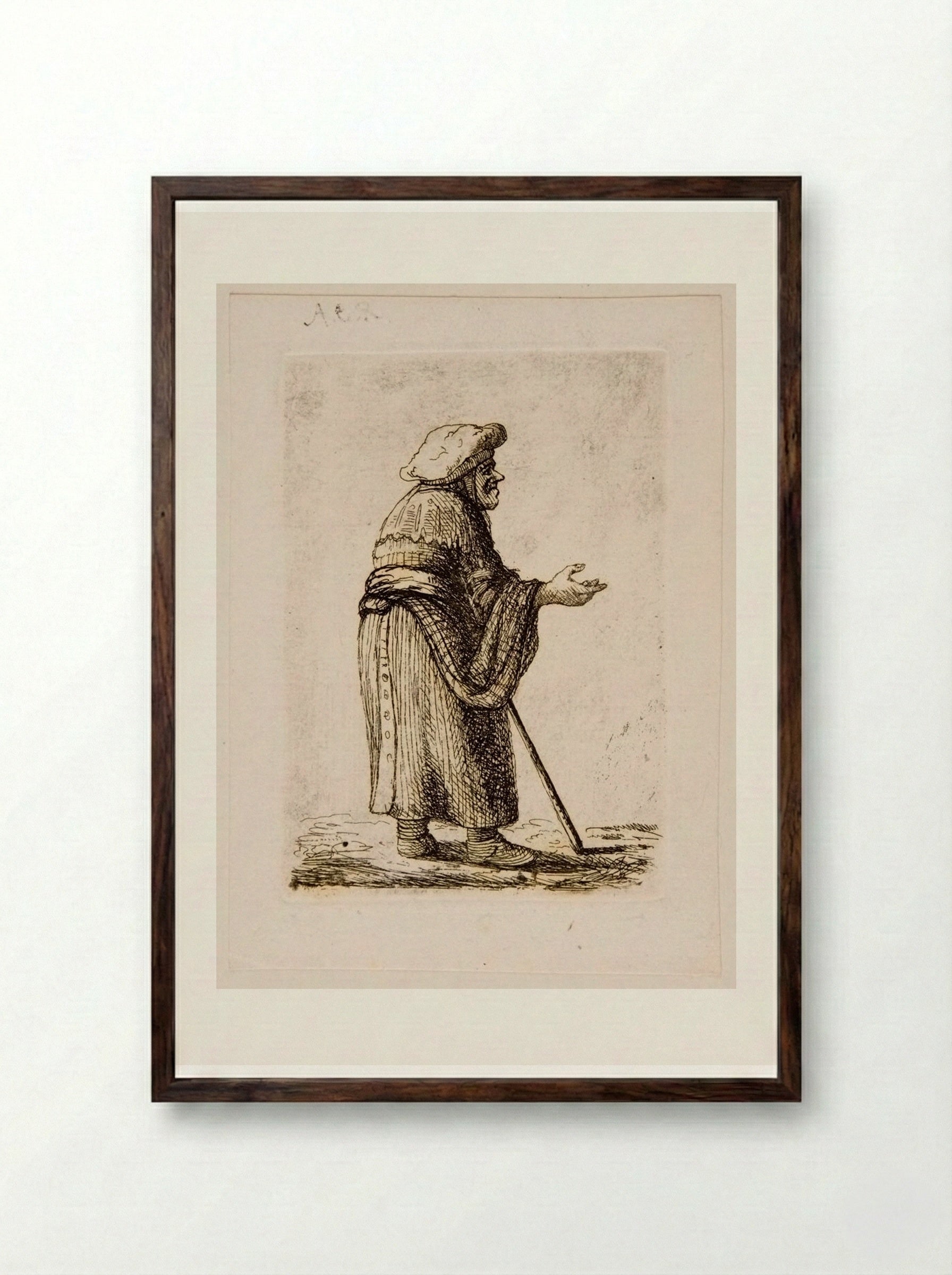 Beggar Woman Leaning on a Stick, Profile Right - David Deuchar - Framed Print Dark Wood