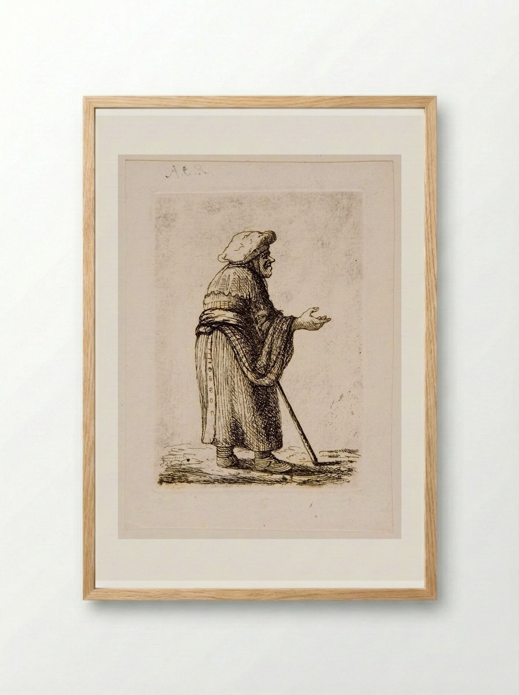Beggar Woman Leaning on a Stick, Profile Right - David Deuchar - Framed Print Wood