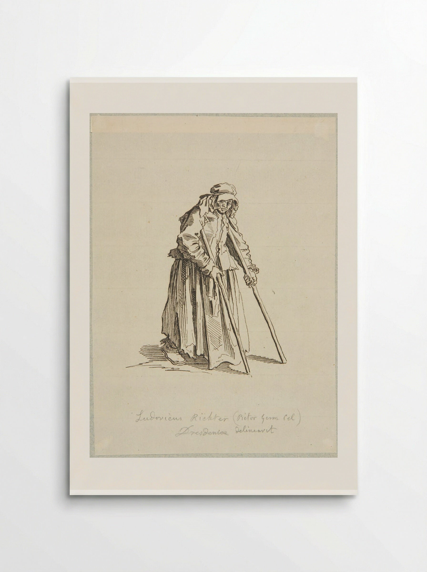 Beggar Woman on Crutches, after Callot - Adrian Ludwig Richter - Poster