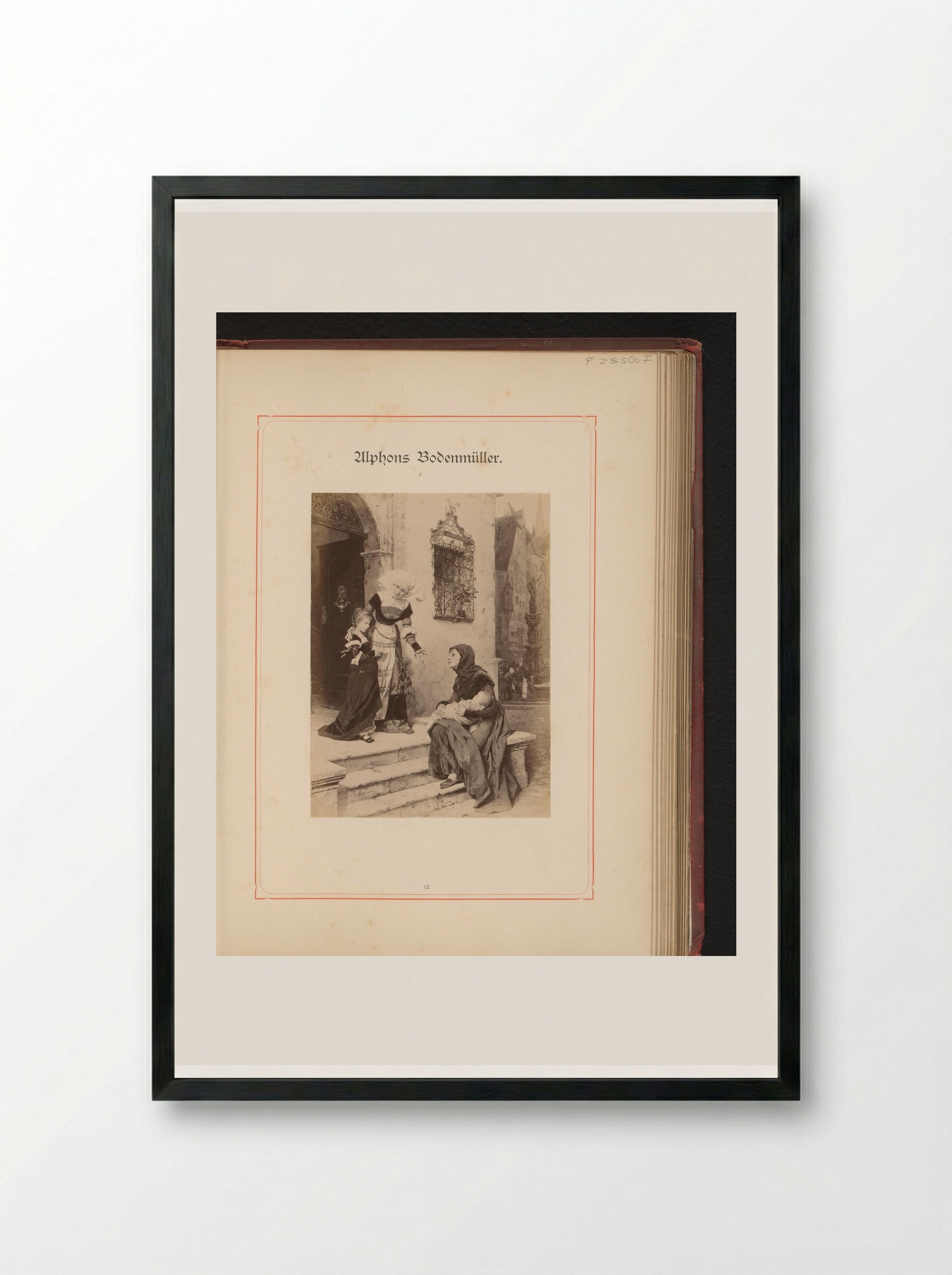 Beggar Woman with Child Before a House - Alphons Bodenmüller - Framed Print Black