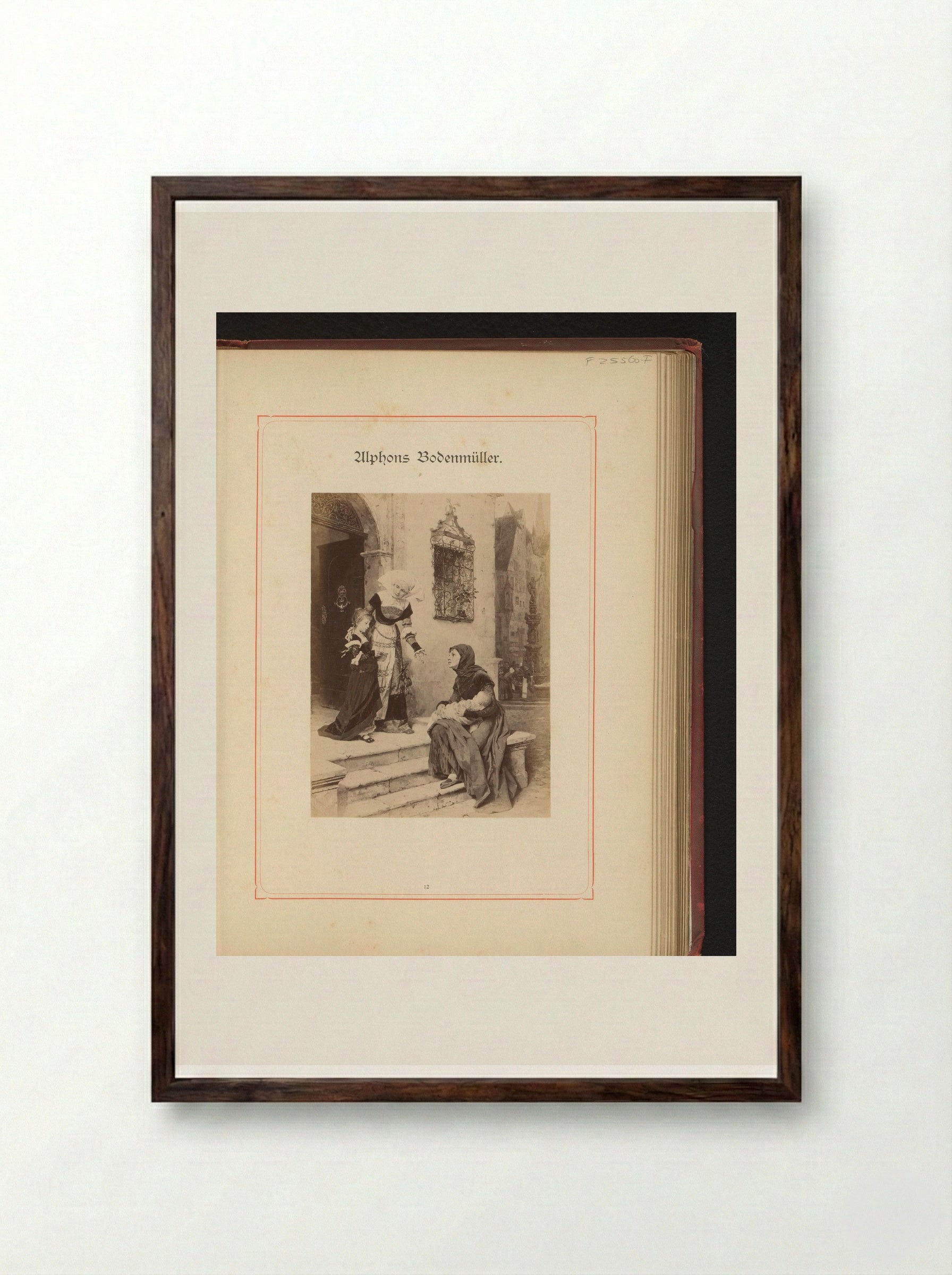 Beggar Woman with Child Before a House - Alphons Bodenmüller - Framed Print Dark Wood