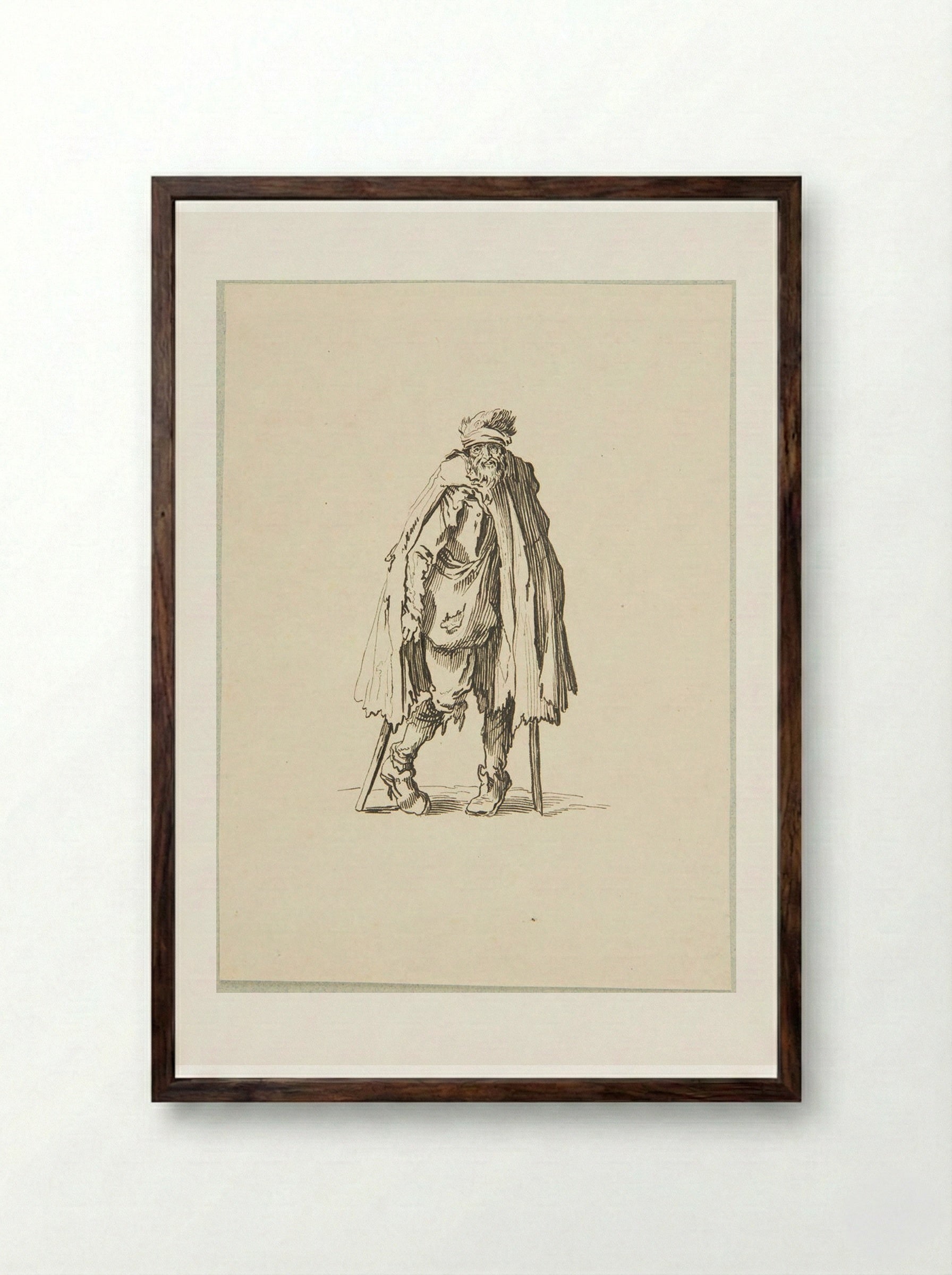 Beggar on Crutches with a Sack, after Callot - Adrian Ludwig Richter - Framed Print Dark Wood